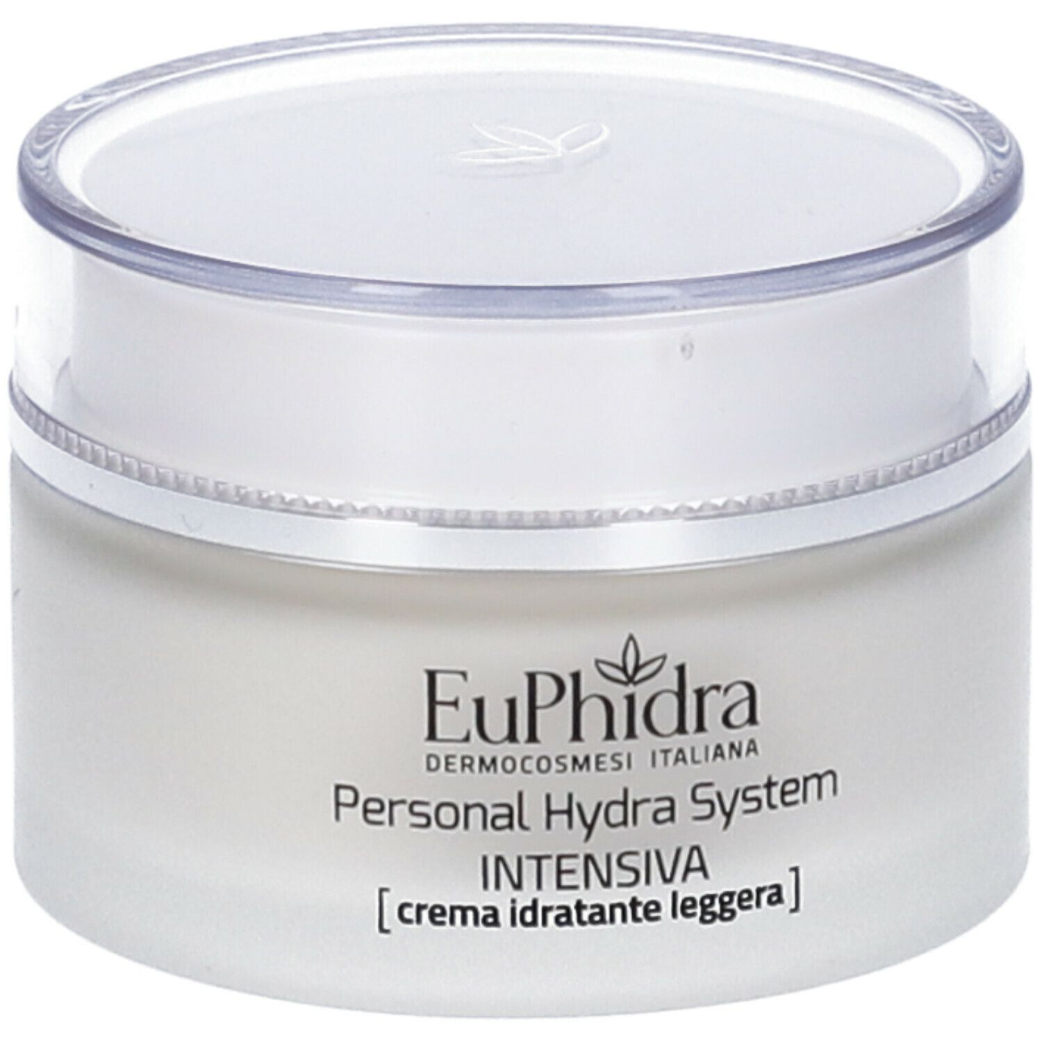 Vasetto di crema con coperchio. Scritta: EuPhidra, Personal Hydra System, Intensiva [crema idratante leggera].