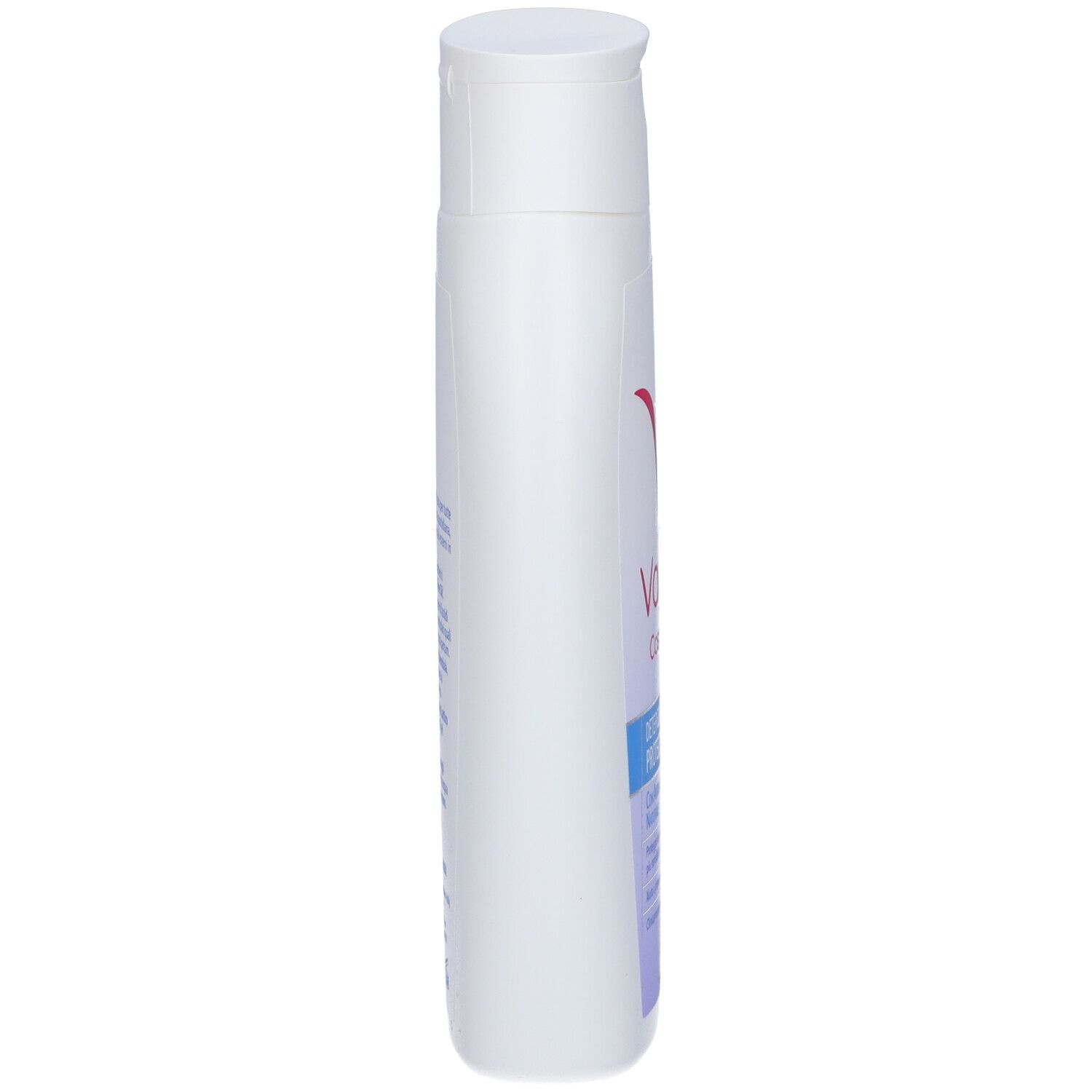 Vagisil Cosmetic Detergente Intimo Protect Plus. Flacone bianco, vista laterale. Nome prodotto e logo non visibili.