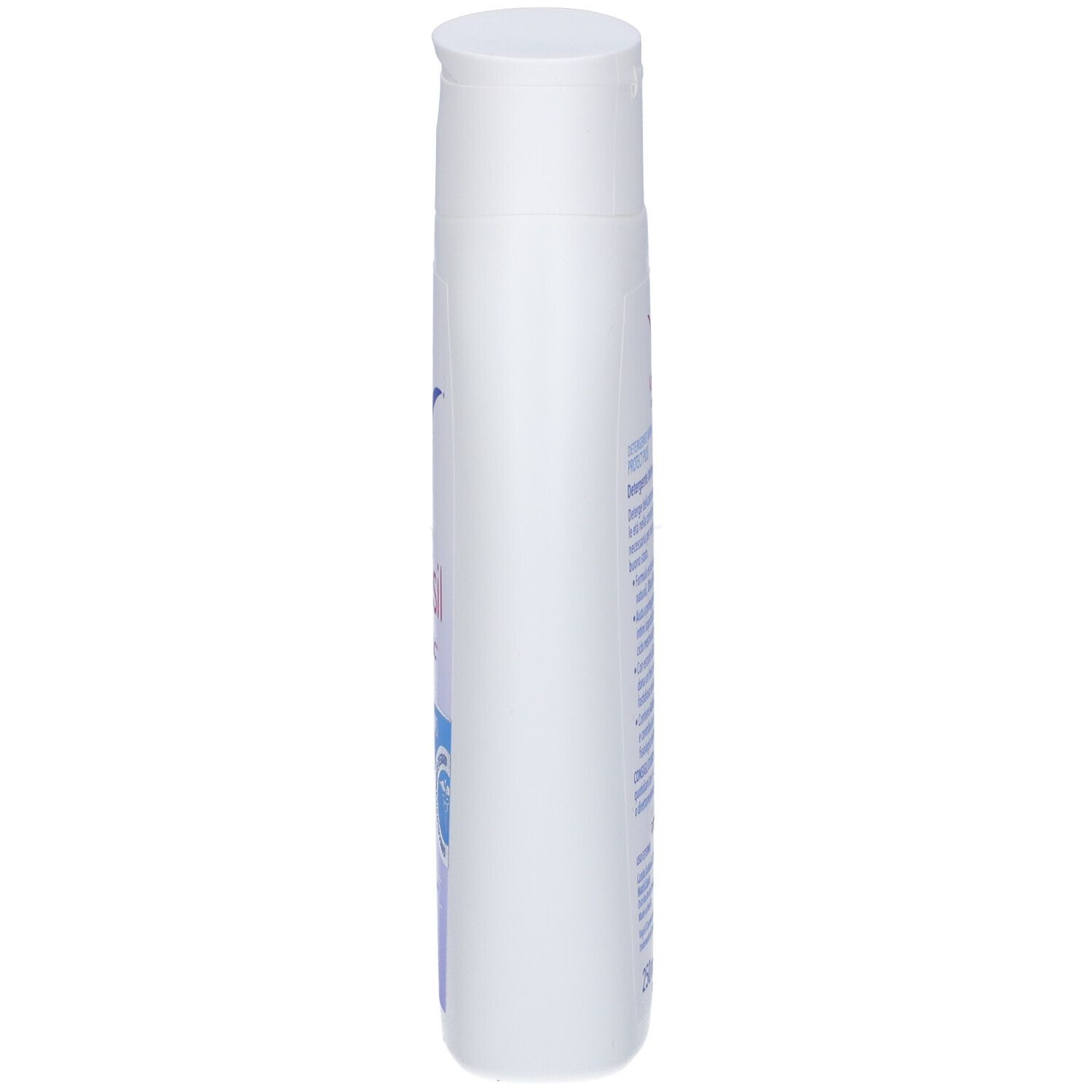Vagisil Cosmetic Detergente Intimo Protect Plus. Flacone bianco, vista laterale. Nome prodotto e logo non visibili.