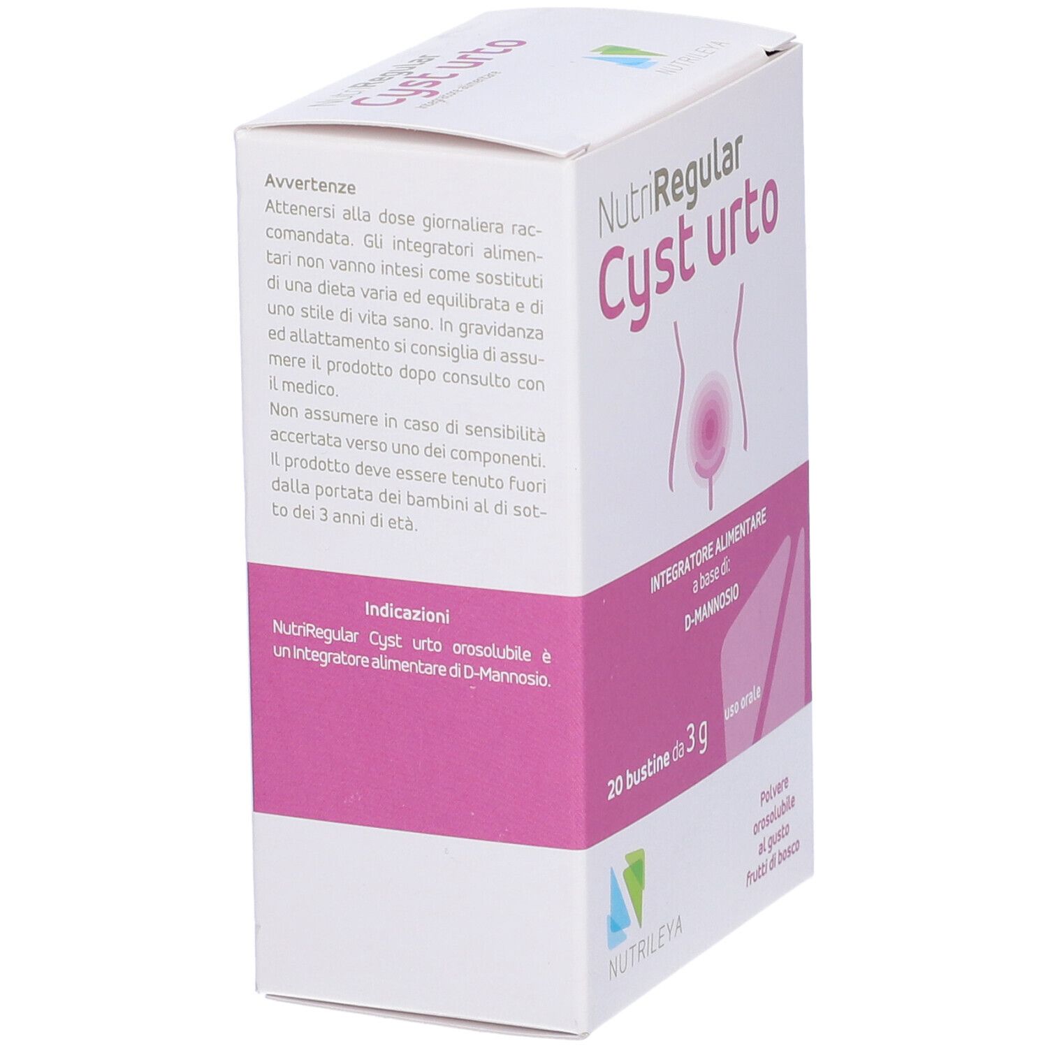 Confezione di NutriRegular Cyst urto. Testo sulla confezione, inclusi avvertenze e istruzioni.