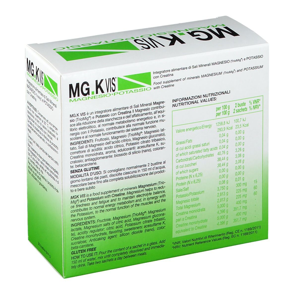 Retro della confezione MG.K VIS® Limonade. Testo con informazioni nutrizionali e ingredienti. Sfondo bianco.