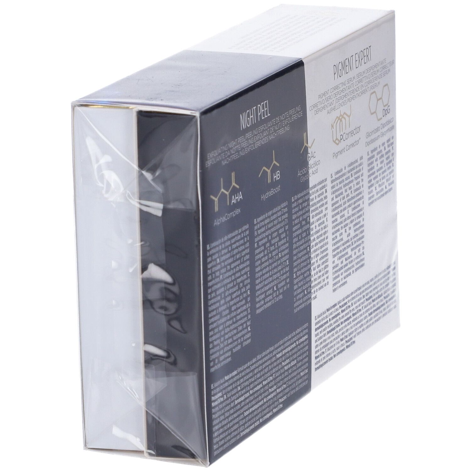 Confezione con due prodotti, confezionata. "NIGHT PEEL" e "PIGMENT EXPERT".