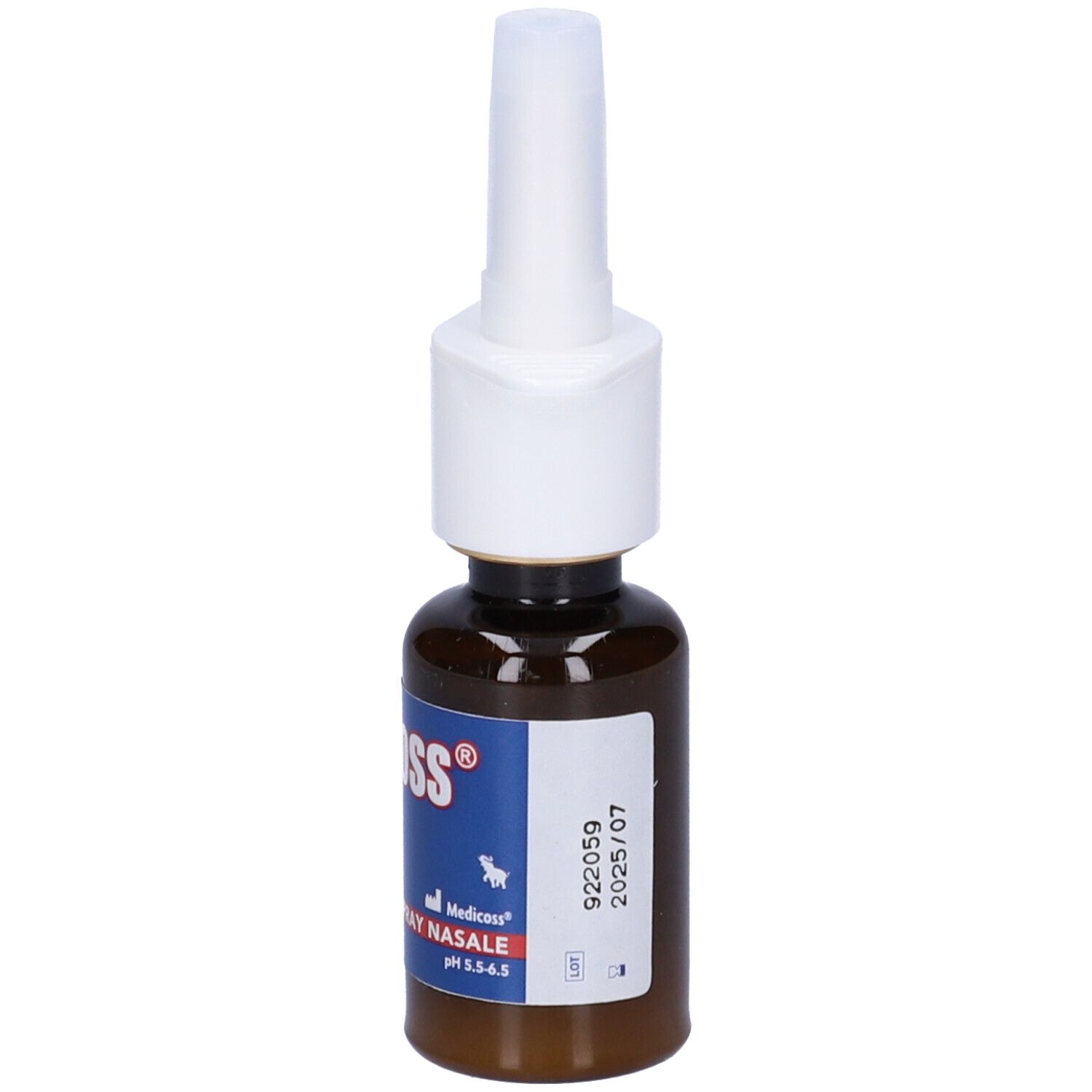 Flacone marrone con erogatore bianco. Scritta: EPICOSS, Spray Nasale. Numero di lotto 922059.