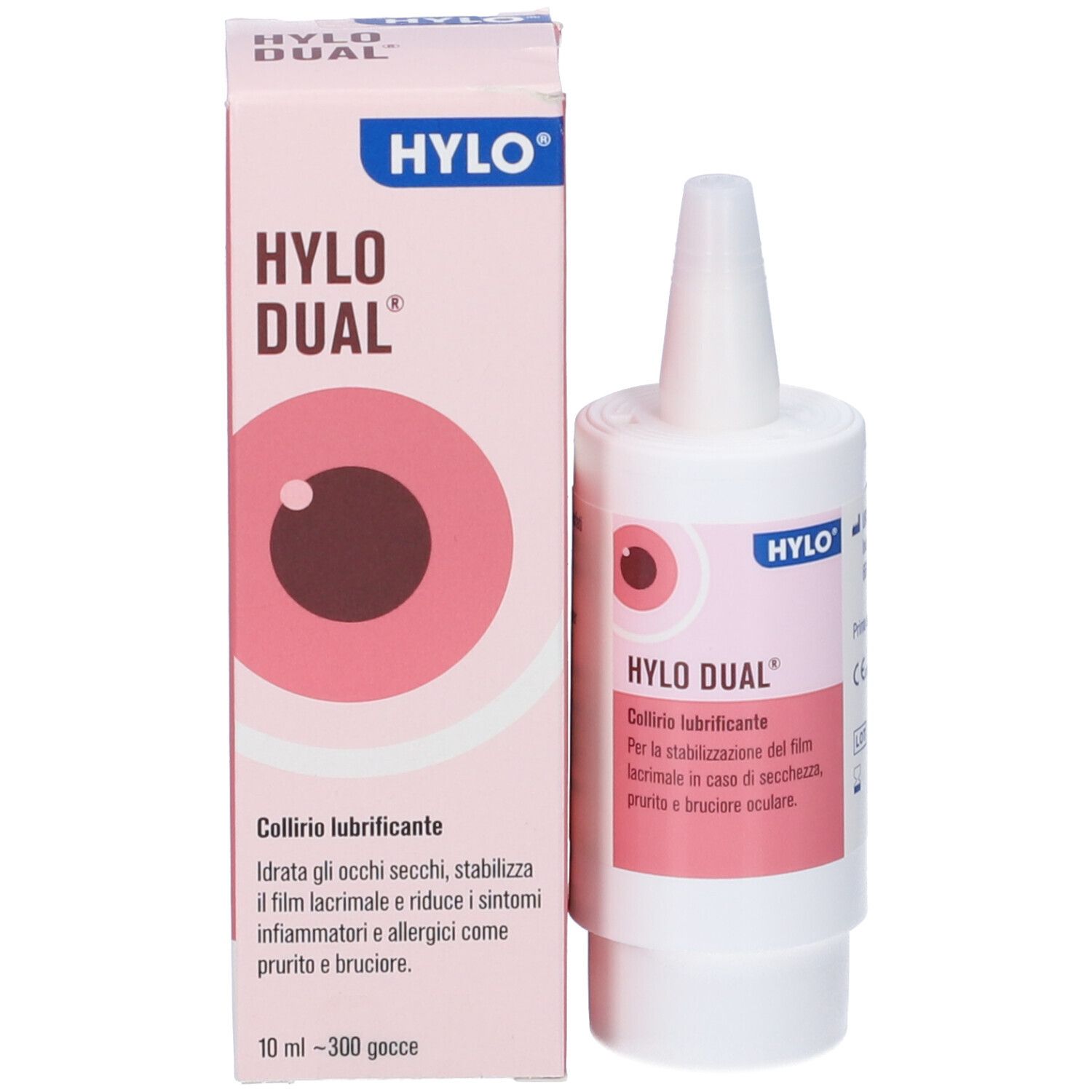Flacone e confezione. Flacone bianco con etichetta rosa. Confezione rosa con nome del prodotto.
