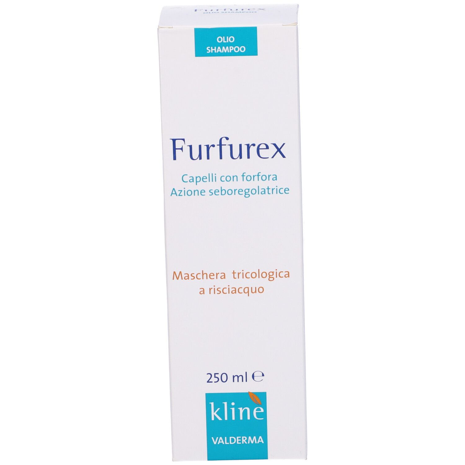 Confezione di shampoo Furfurex. Bianco, con nome del prodotto e informazioni sull'uso.