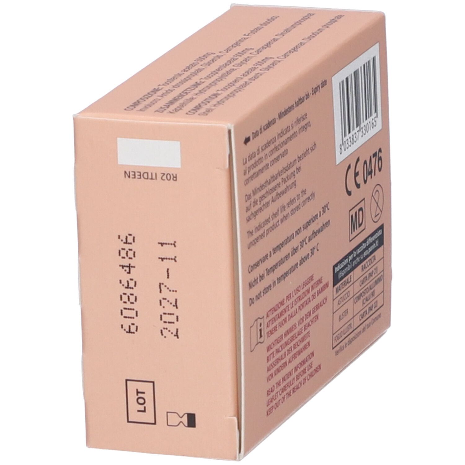 Kartonverpackung von Filme Gyno-V 12 Ovuli. Aufdruck mit Chargennummer und Verfallsdatum. Text in Deutsch, Italienisch und Englisch.