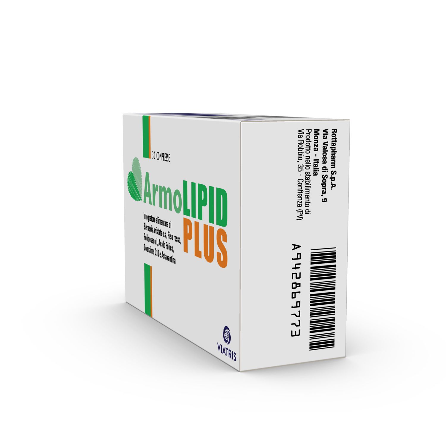 Schachtel mit ArmoLIPID PLUS Tabletten. Rückseite mit Text und Barcode.