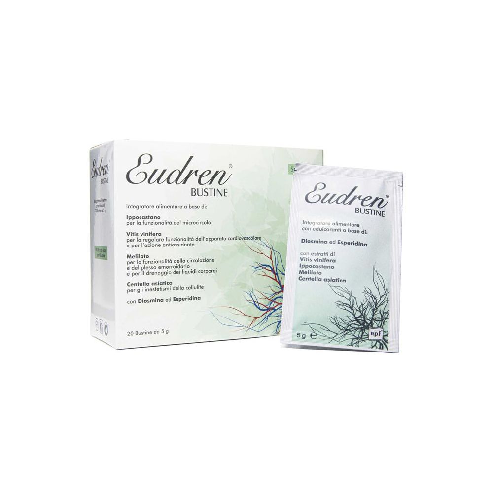 Scatola e bustina Eudren Bustine. Integratore alimentare a base di... 20 bustine da 5 g.