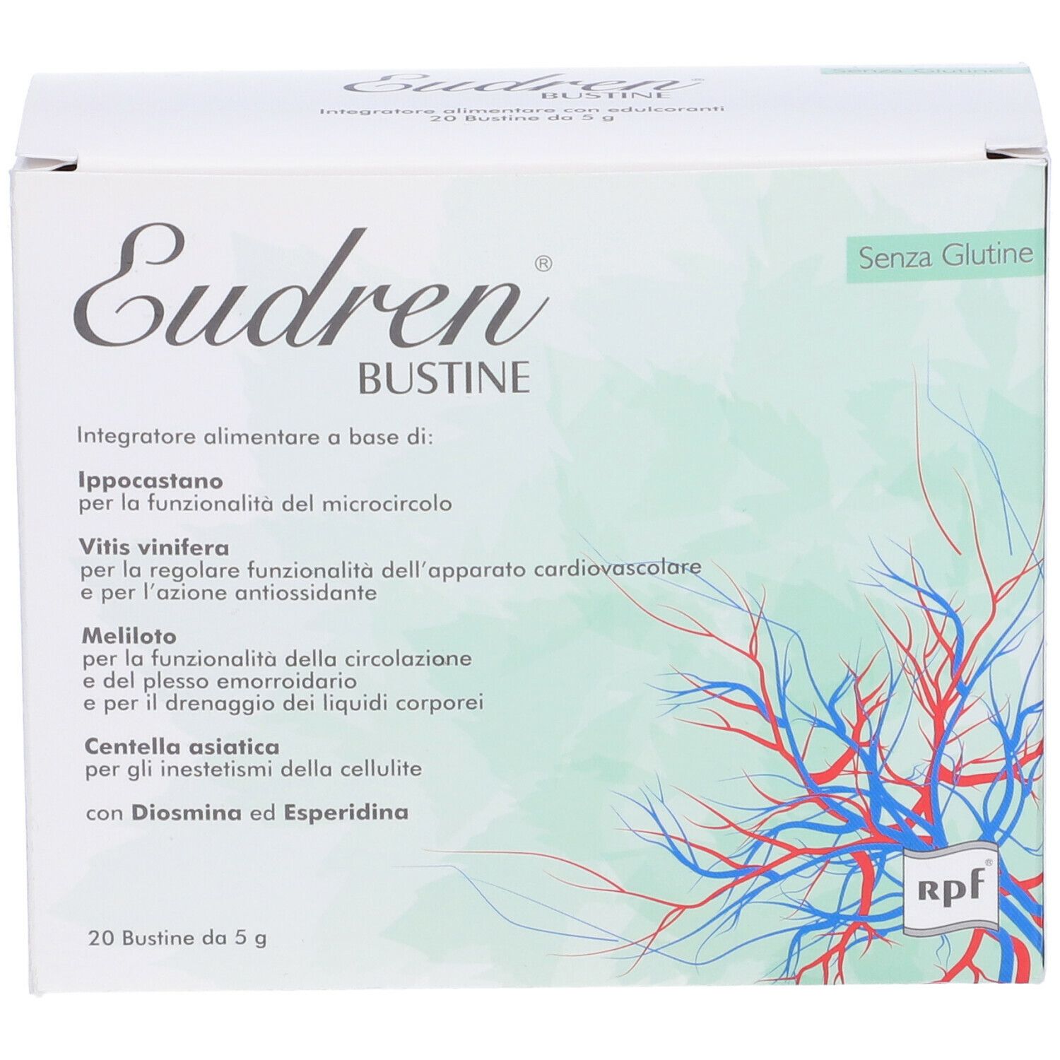 Scatola bianca Eudren Bustine, senza glutine. Integratore alimentare a base di... 20 bustine da 5 g.