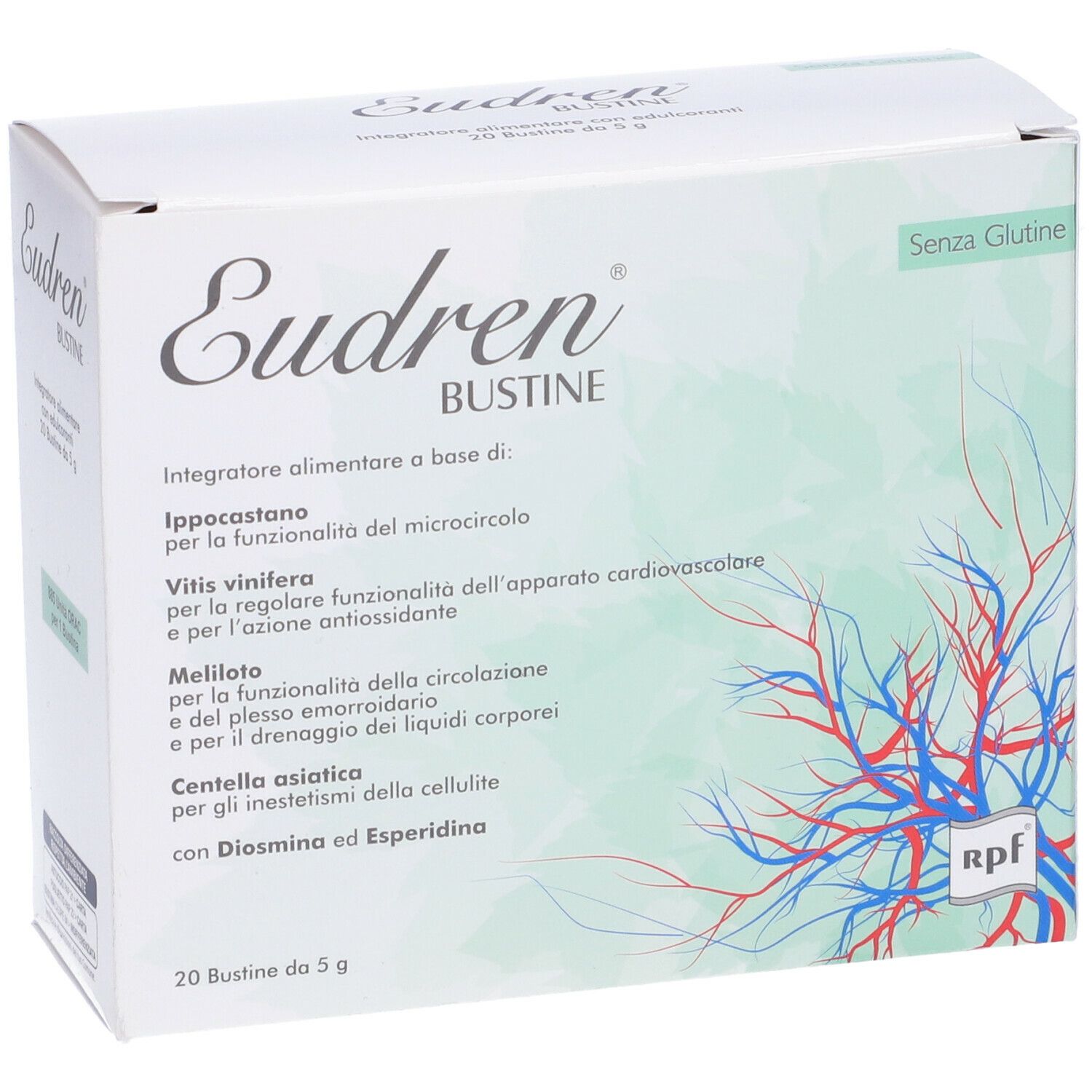 Scatola bianca Eudren Bustine, senza glutine. Integratore alimentare a base di... 20 bustine da 5 g.