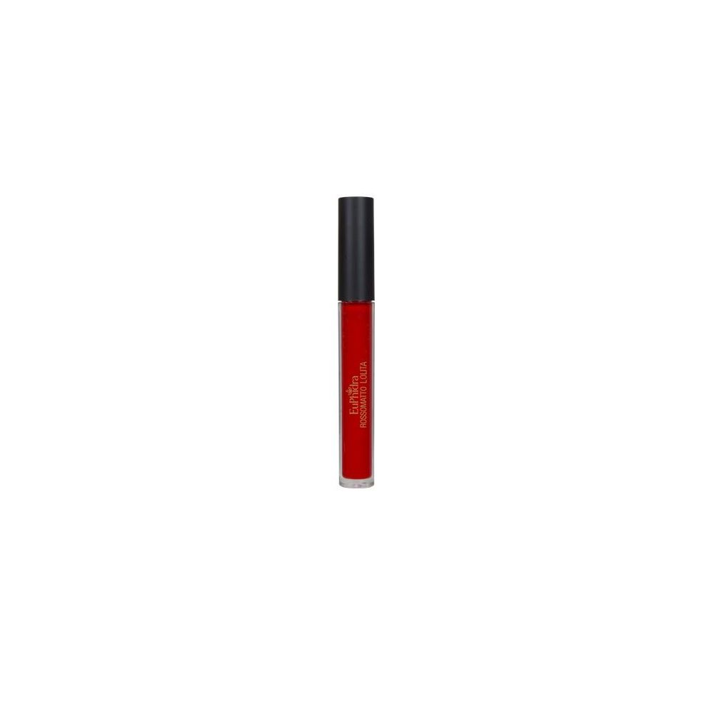 Lucidalabbra rosso con tappo nero. Sul contenitore è scritto "Euphidra Rossomatto Lolita".