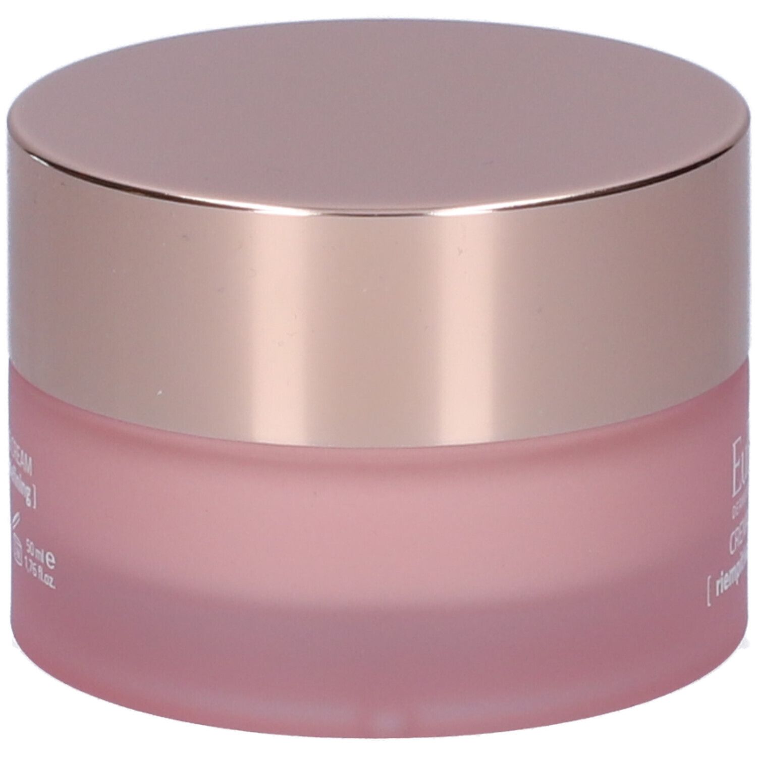 Vaso di crema rosa con coperchio oro rosa. Testo: Anti-Wrinkle Cream, 50 ml.