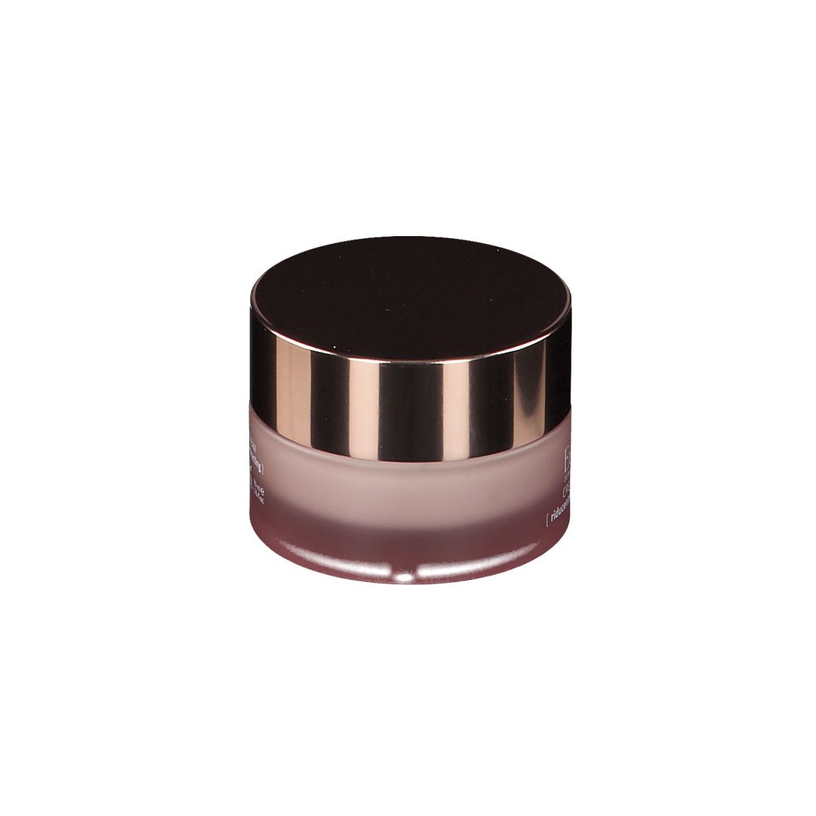 Runder, rosafarbener Cremetiegel mit goldfarbenem Deckel. Aufschrift: Creme Antirughe, 50 ml.