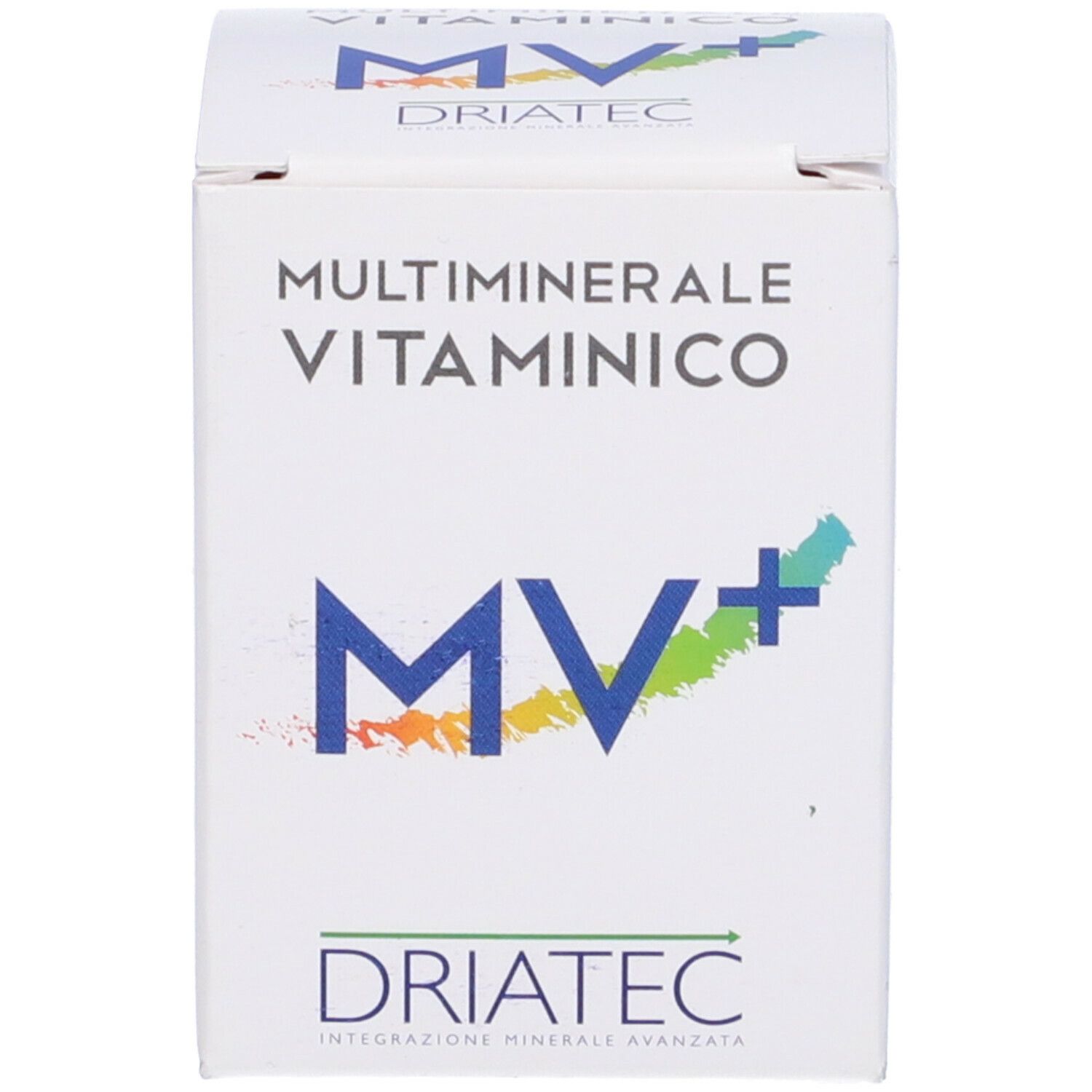 Scatola bianca con scritta 'Multiminerale Vitaminico MV+' e logo Driatec.