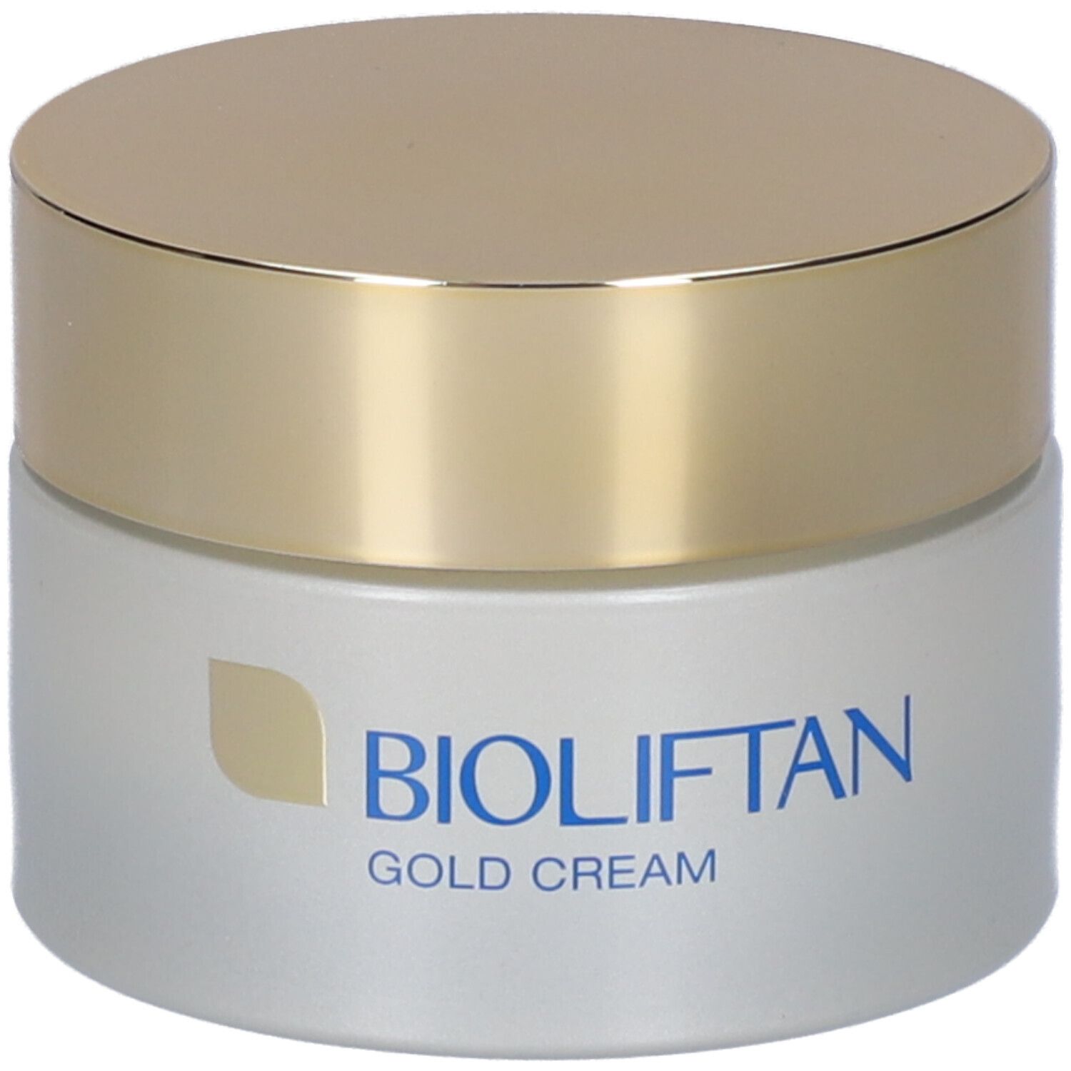 Creme-Tiegel mit goldenem Deckel. Aufschrift: BIOLIFTAN GOLD CREAM.