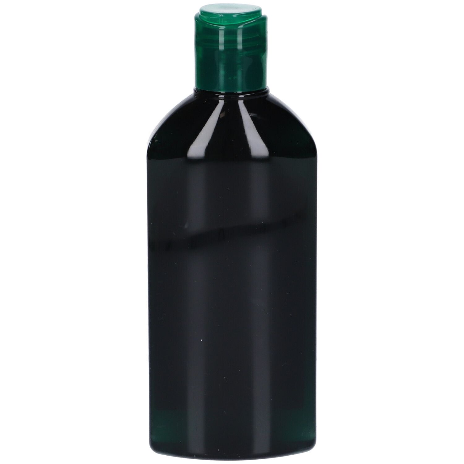 Dunkelgrüne Flasche mit grünem Deckel. Keine Beschriftung sichtbar.