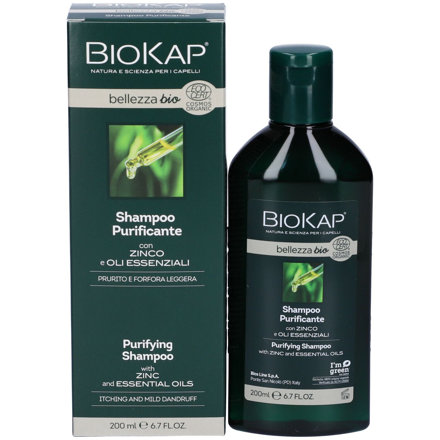 BioKap Shampoo Purificante mit Zink und ätherischen Ölen, 200ml.
