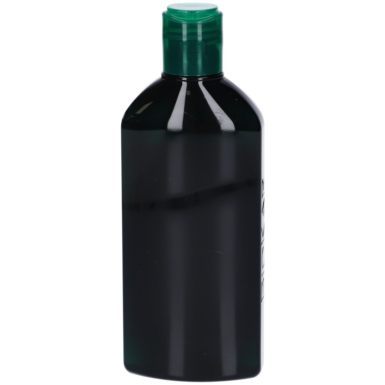 Dunkle Flasche mit grünem Deckel. Keine weiteren Details sichtbar.