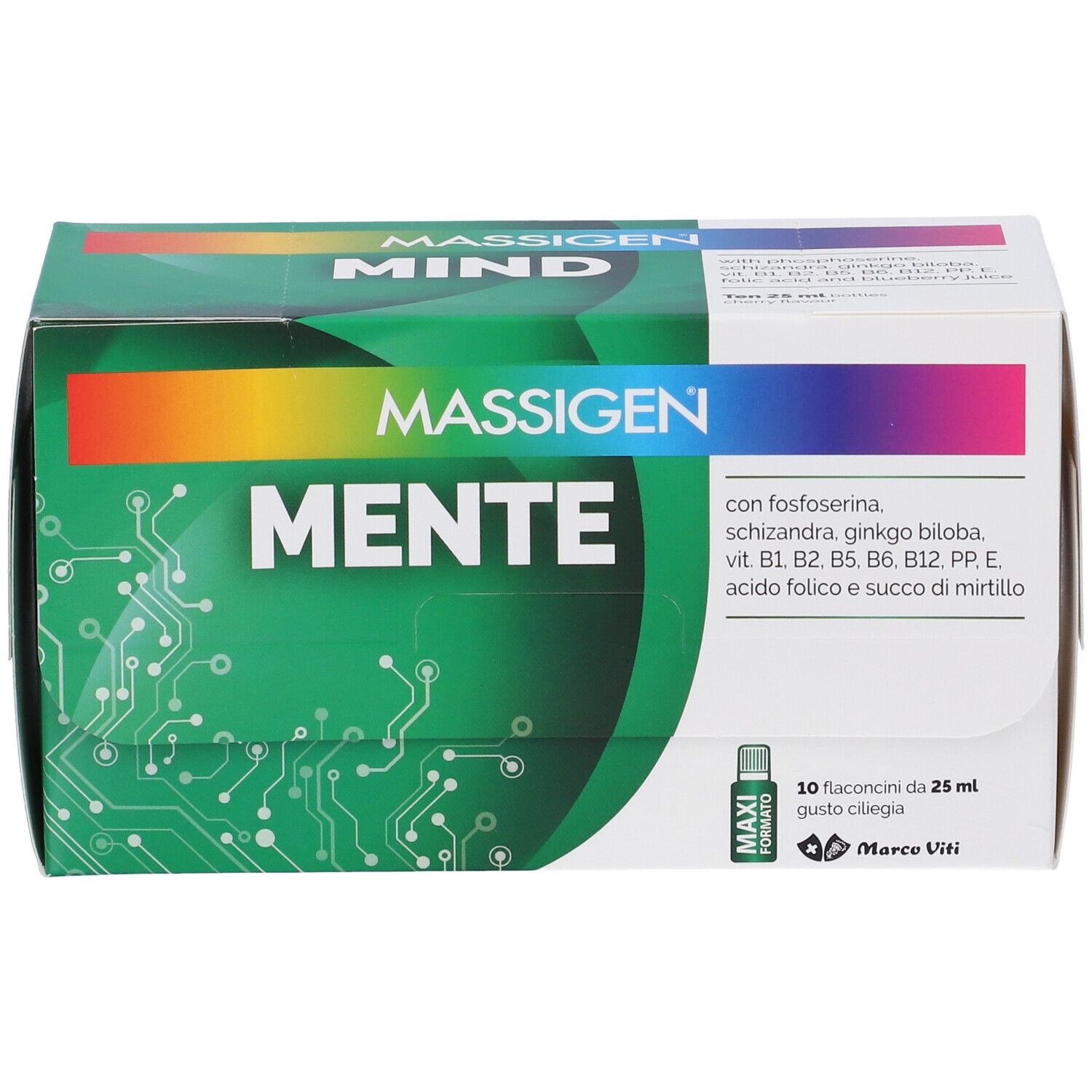 Massigen Mente Nahrungsergänzungsmittel-Packung mit 10 Fläschchen, Kirschgeschmack.