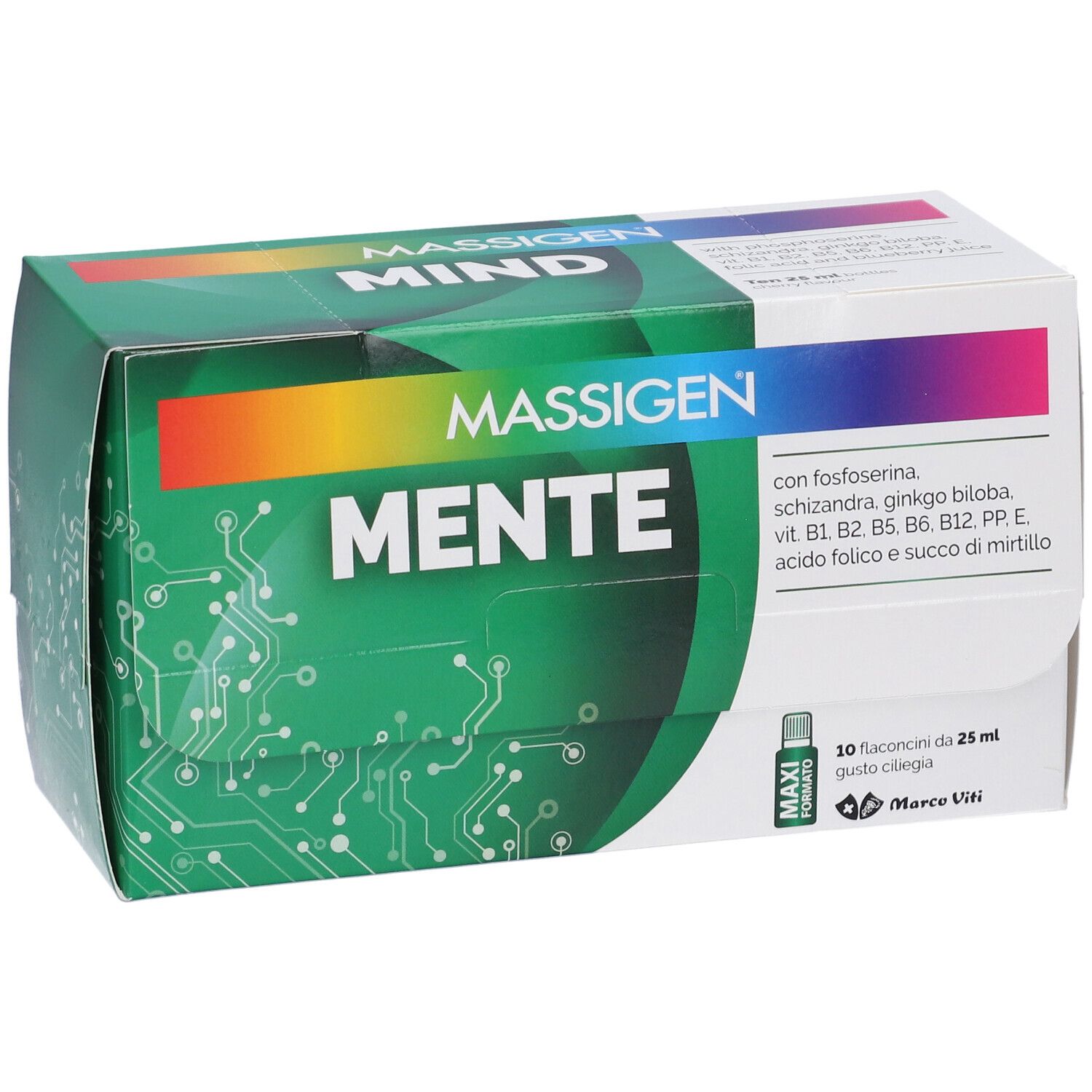 Massigen Mente Mind Packung mit 10 Fläschchen zu je 25 ml.
