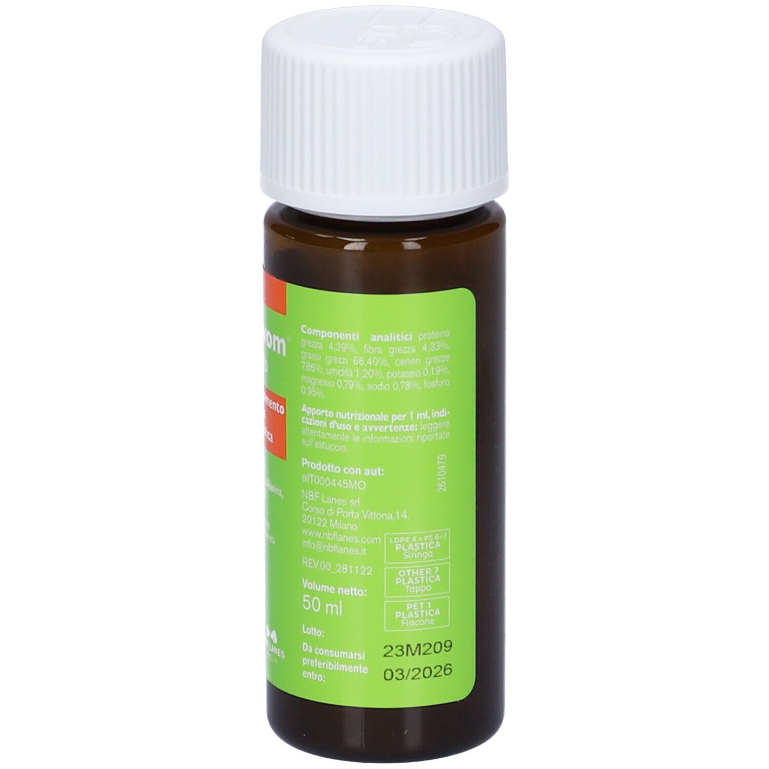 Flacone marrone con tappo bianco. Scritto: Gastrovom cane e gatto. Etichetta verde.