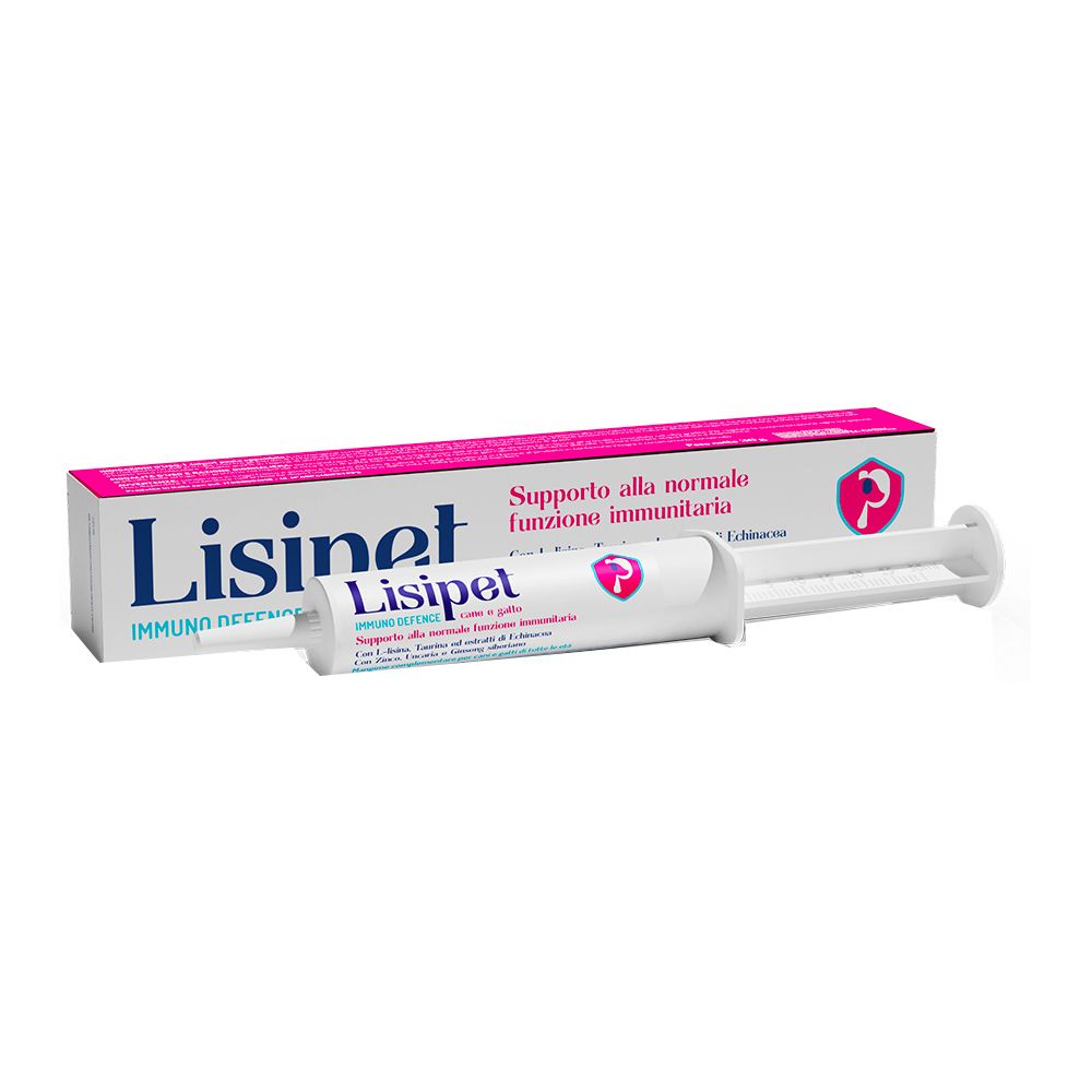 Lisipet Immuno Defence. Siringa e confezione. Testo: Supporto alla normale funzione immunitaria.