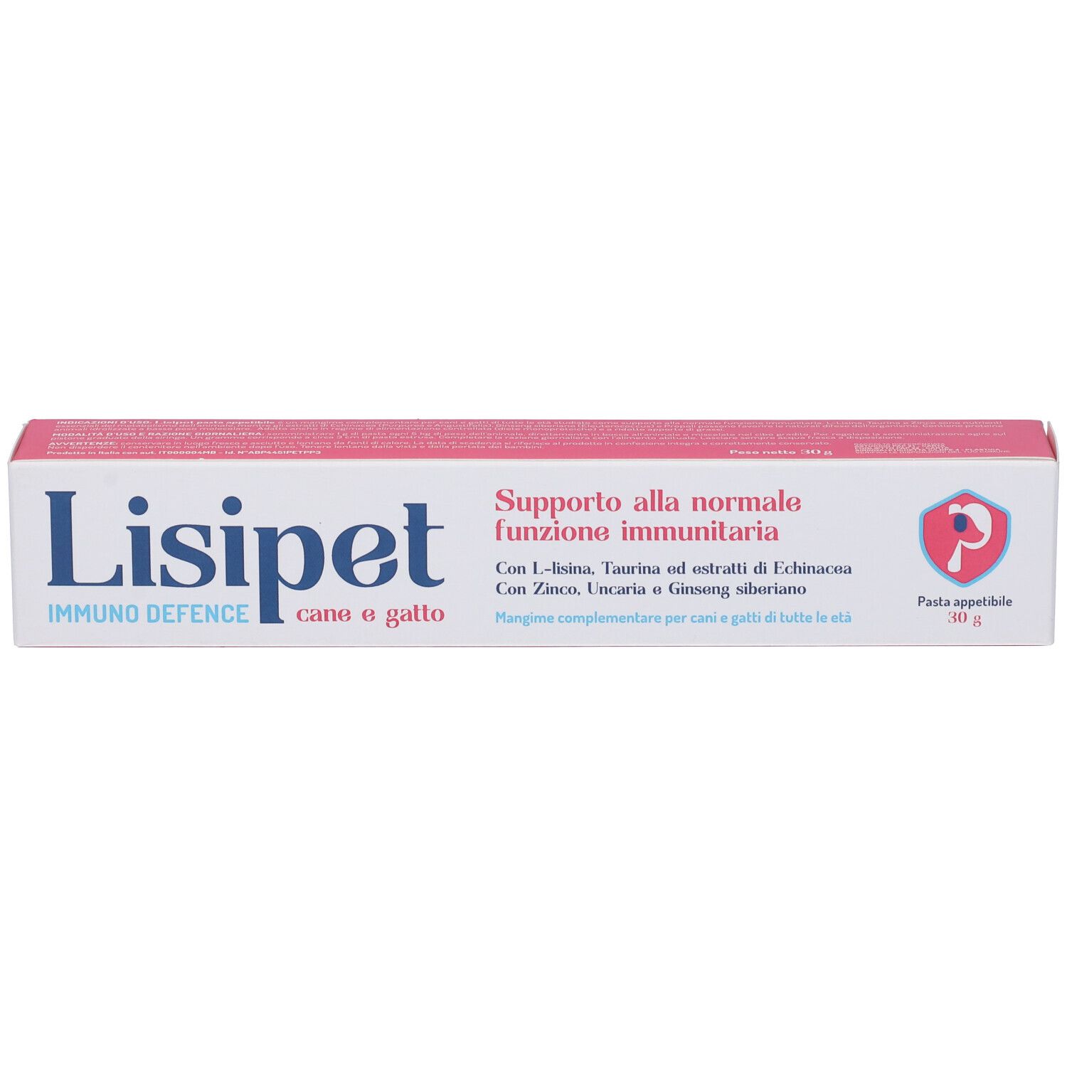 Confezione Lisipet Immuno Defence. Testo: Supporto alla normale funzione immunitaria. Per cani e gatti.