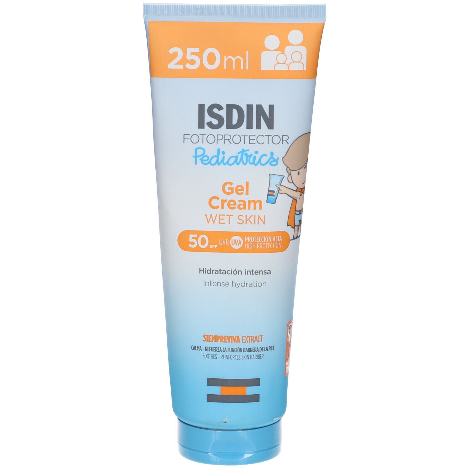 ISDIN Fotoprotector Pediatrics Gel Cream, tubo. 250ml. Con simbolo bambino. Per pelle bagnata. SPF 50.