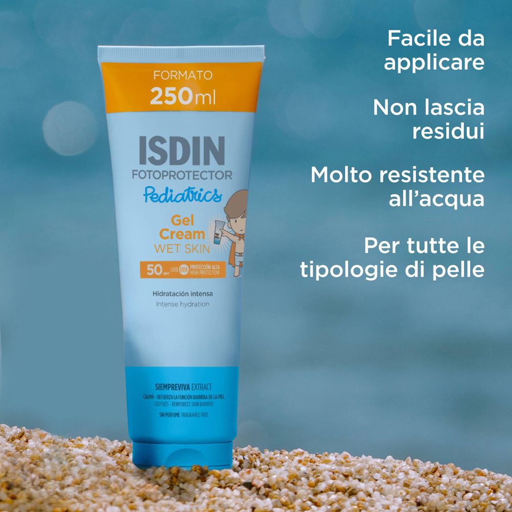 ISDIN Fotoprotector Pediatrics Gel Cream, tubo. Facile da applicare, senza residui, resistente all'acqua. Per tutti i tipi di pelle.