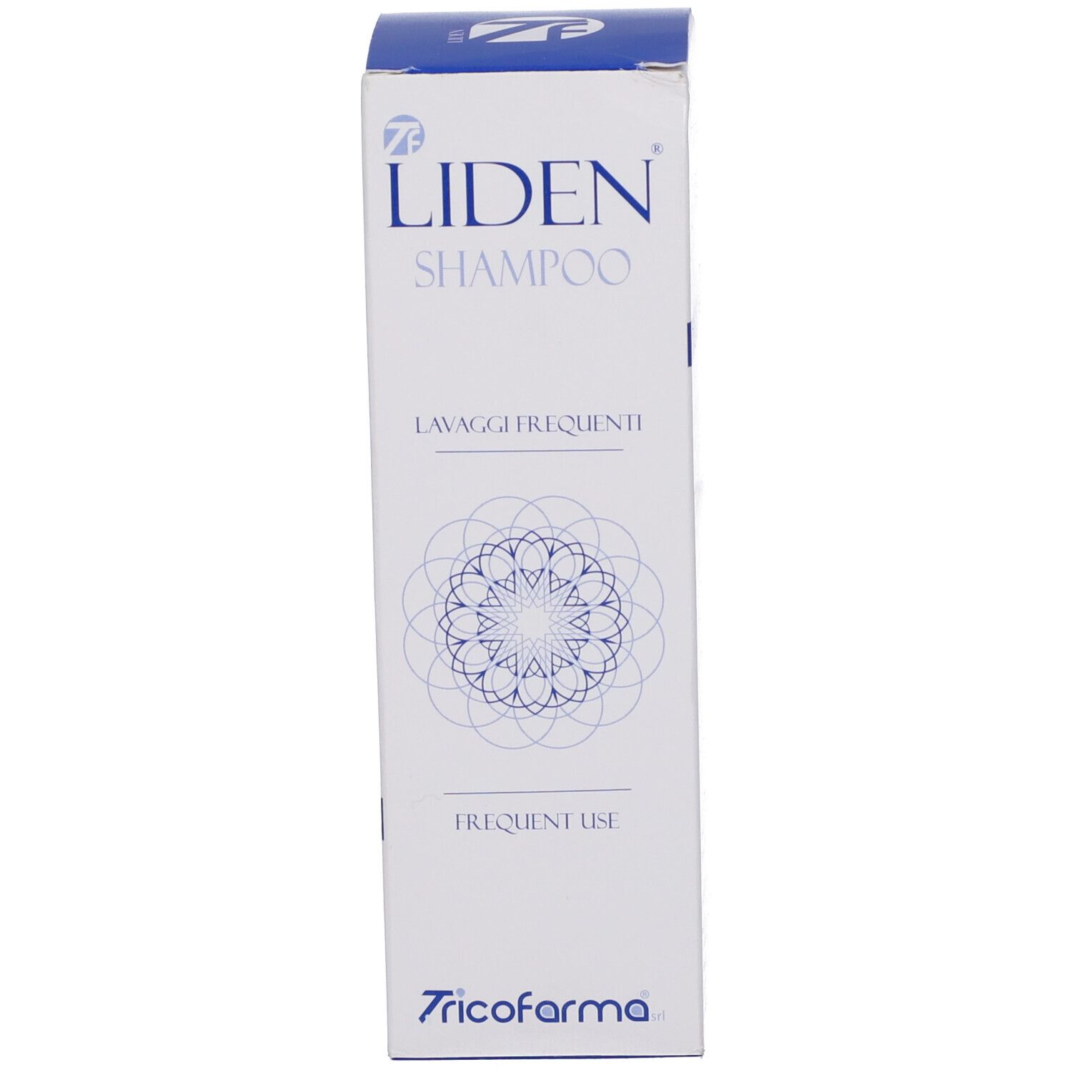 Scatola Liden Shampoo. Testo: Liden Shampoo, Lavaggi Frequenti, Frequent Use. Marca: Tricofarma.