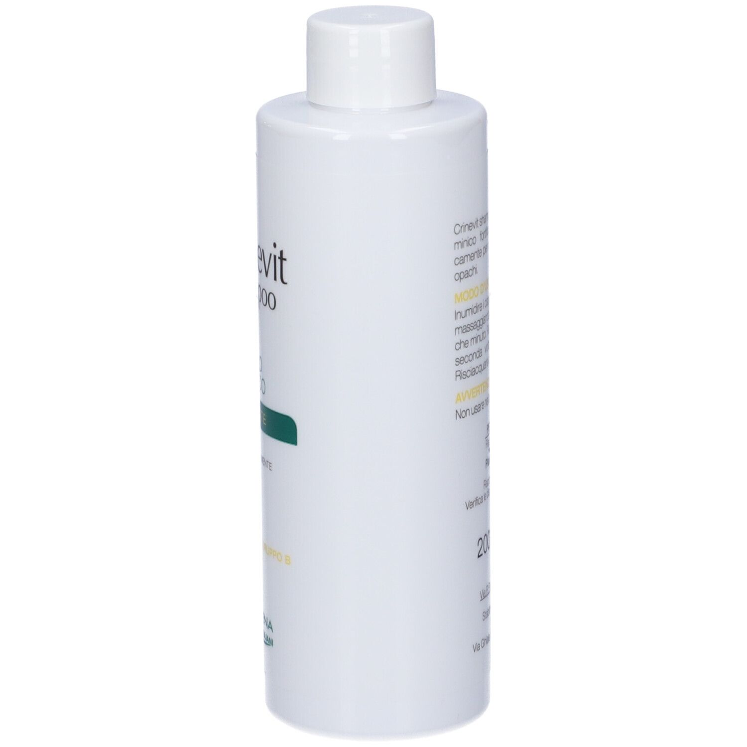 Weiße Flasche mit Etikett, 200 ml Inhalt.