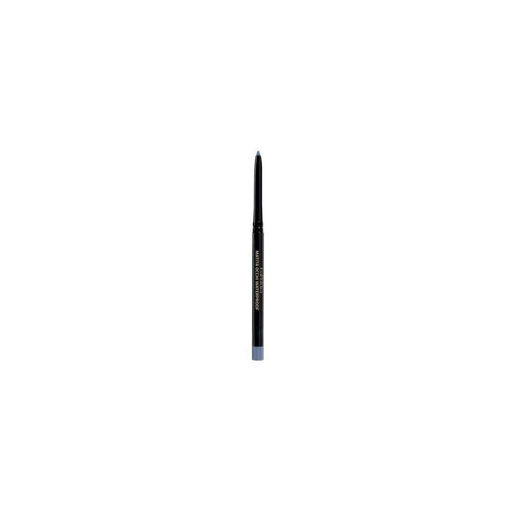 Matita occhi blu. Fusto nero con dettagli argento. Nome del prodotto e marchio non visibili.