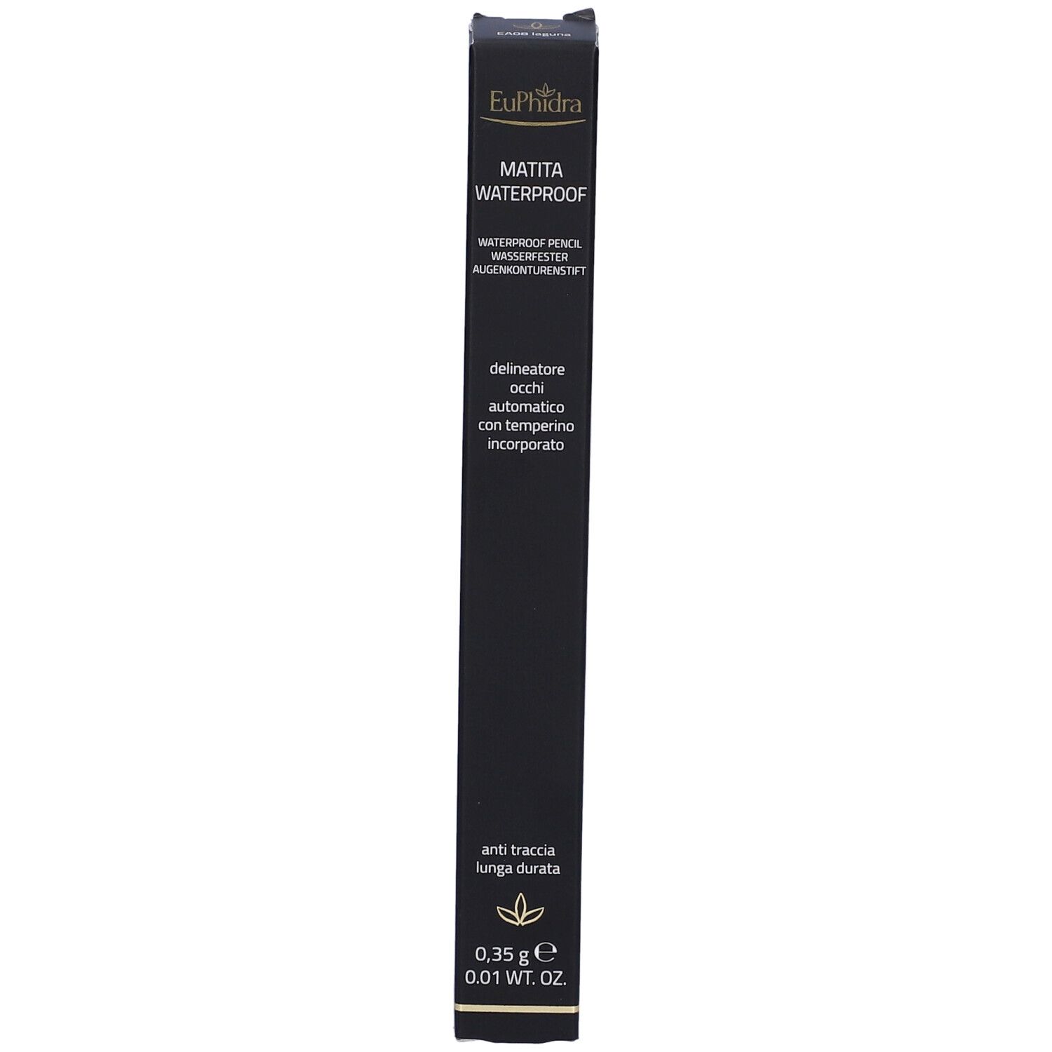 Confezione nera. Contiene una matita occhi. Scritta: Euphidra, Matita Waterproof. Con informazioni.