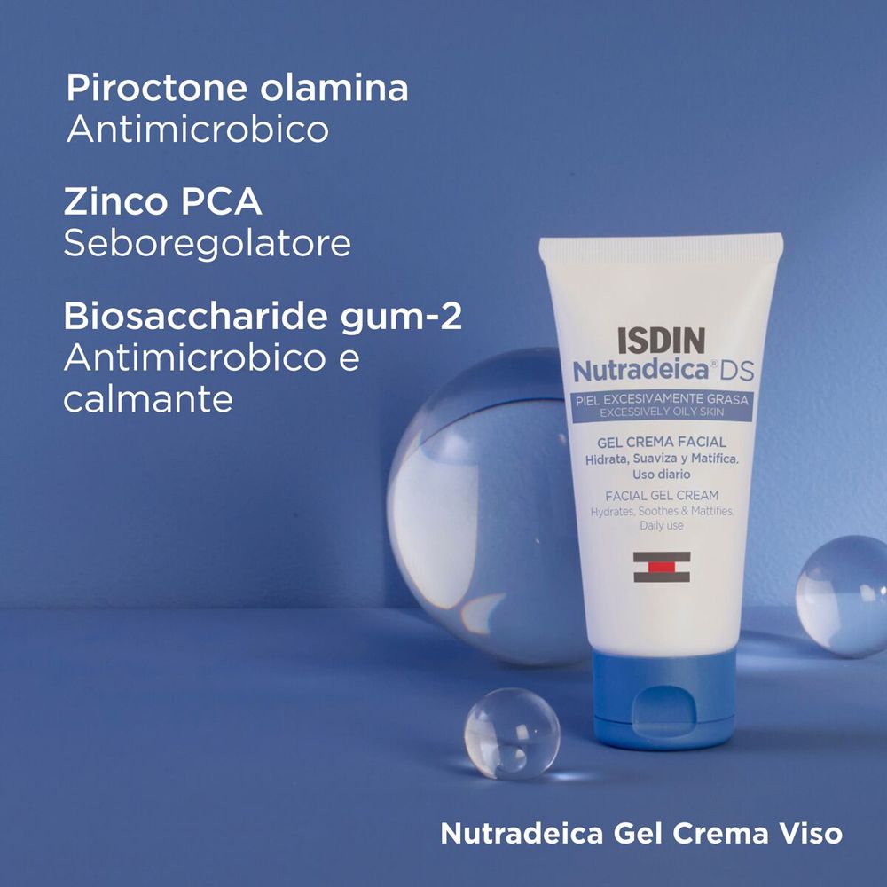 ISDIN Nutradeica Gel Crema Viso Tube mit Glaskugeln.