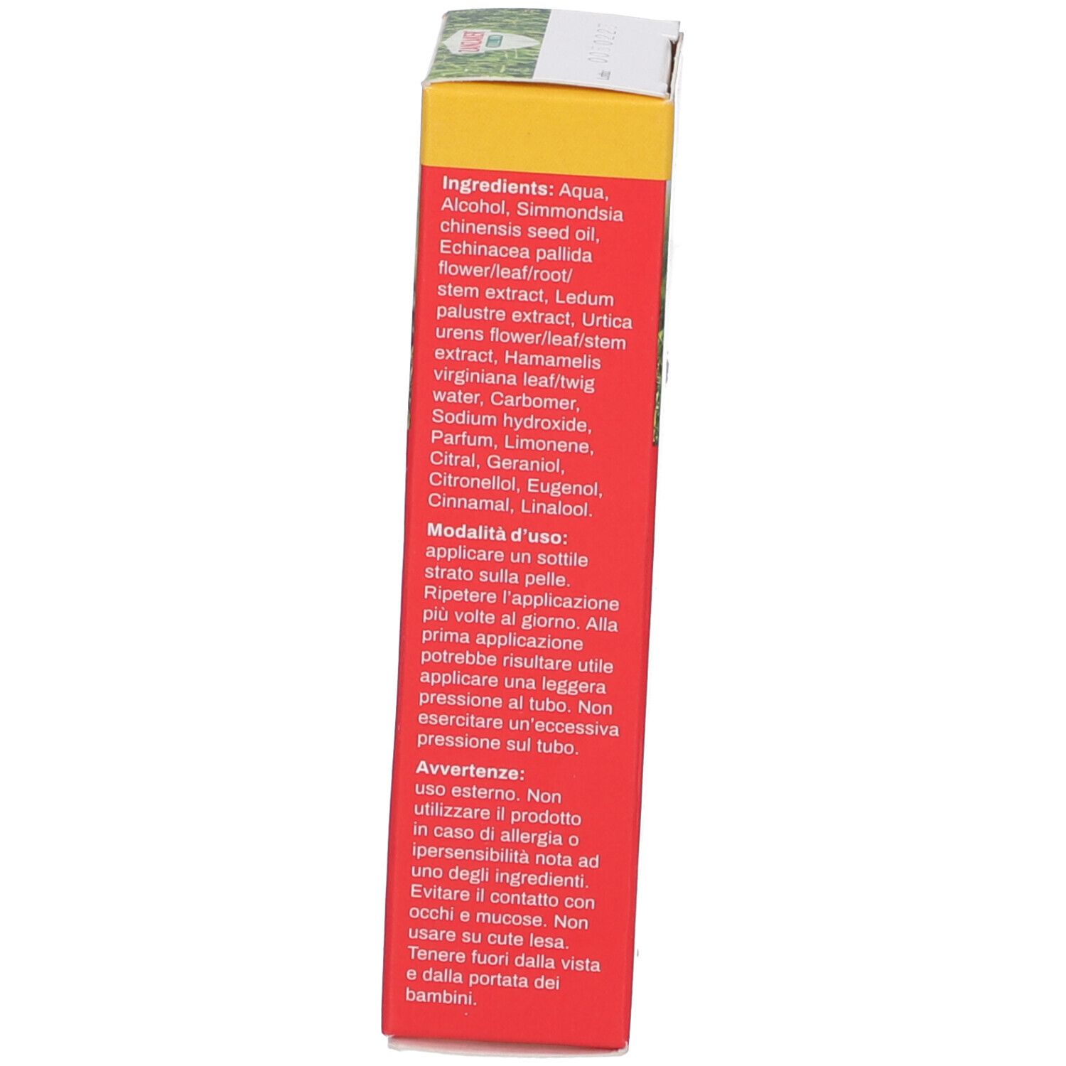Retro della confezione Zanzaker Roll-on. Contiene ingredienti, istruzioni e informazioni del produttore.