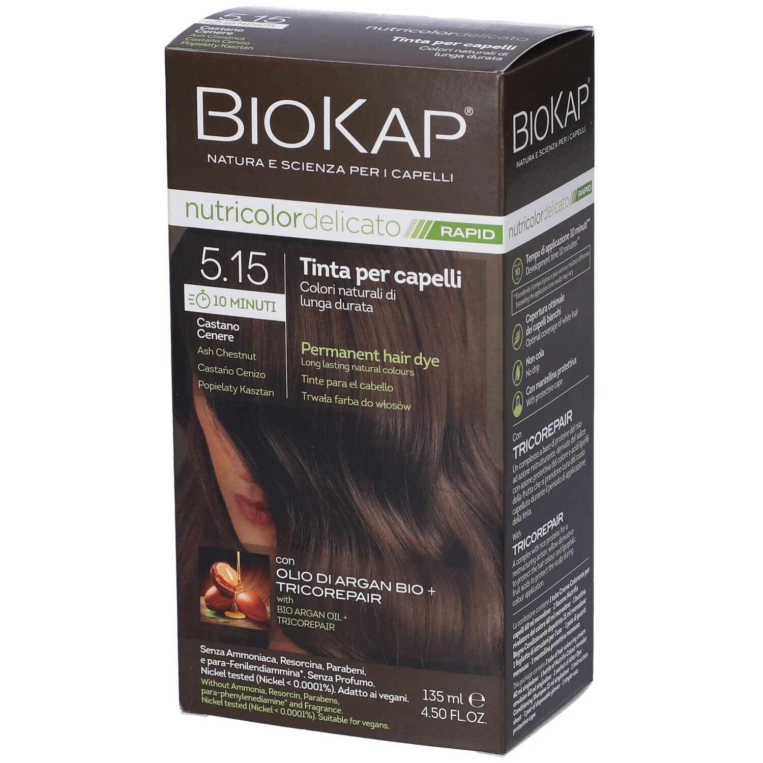 Biokap Crema/Bianchi Nutricolor Delicato Rapid Tinta 5.15 Castano Cenere 135 Ml - Immagine 9