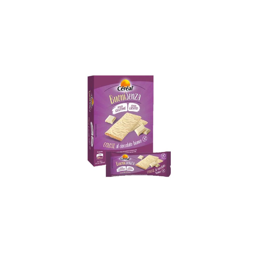 Confezione di Cereal Buoni Senza, barrette senza glutine al cioccolato bianco. Una barretta singola.