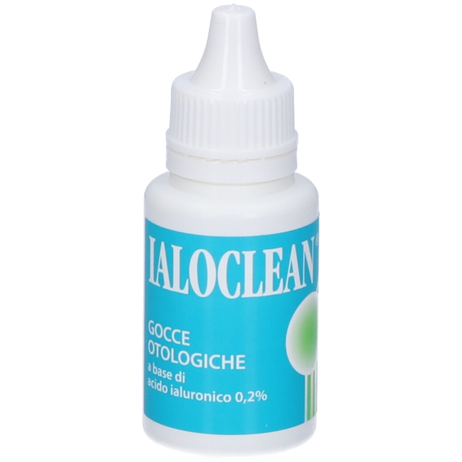 Ialoclean Gocce Otologiche. Flacone bianco con etichetta blu. Nome del prodotto e ingredienti ben visibili.