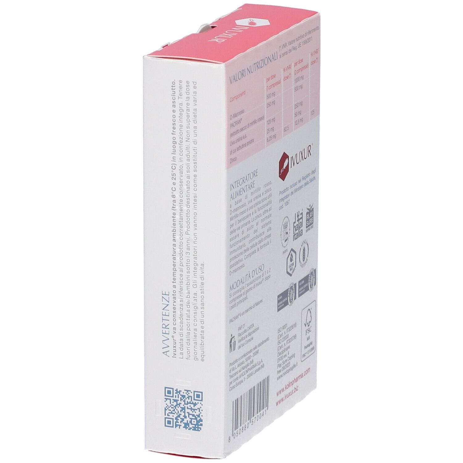 Nahrungsergänzungsmittel-Verpackung mit Hinweisen und Nährwertangaben.