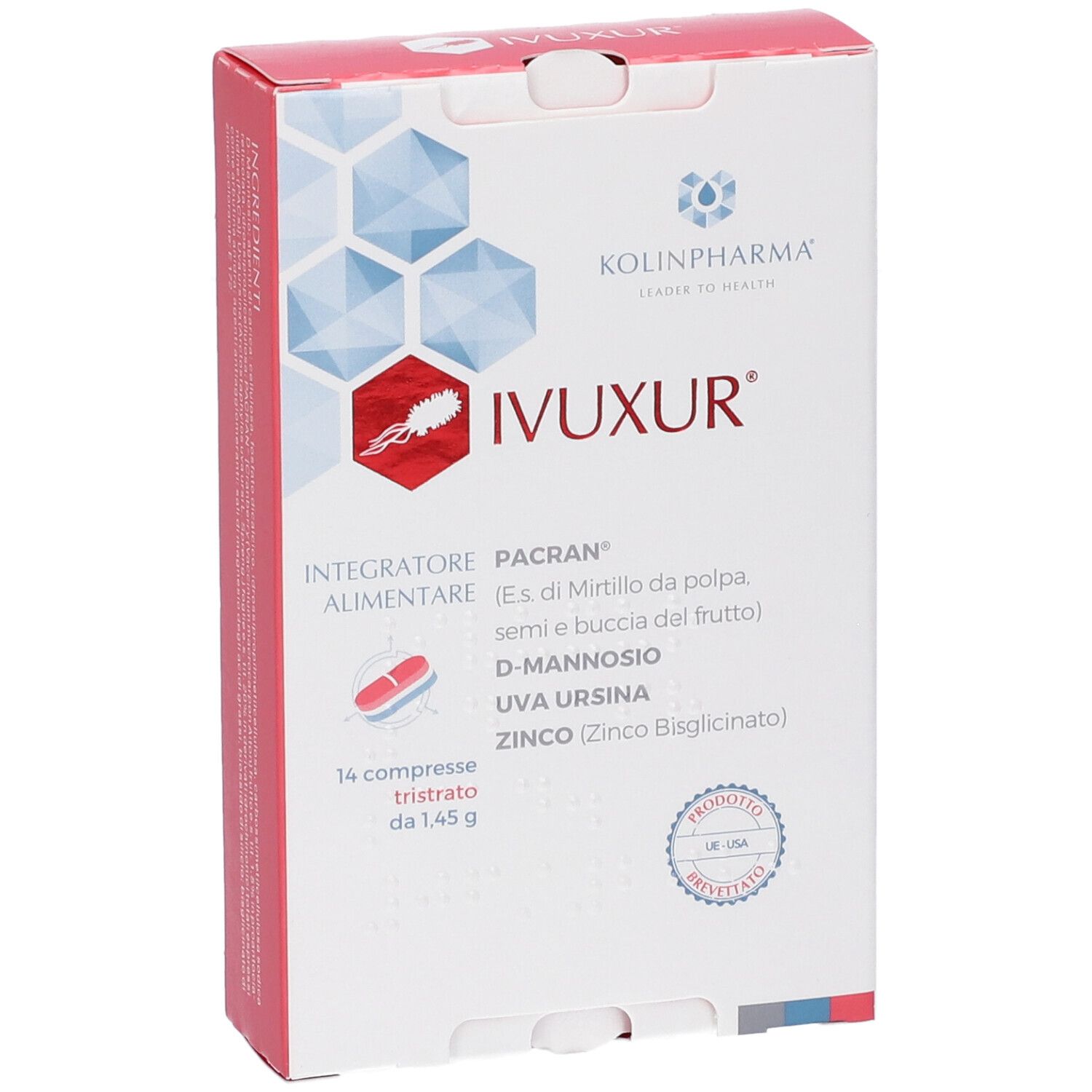 Packung mit 14 "Ivuxur Pacran" Nahrungsergänzungstabletten.