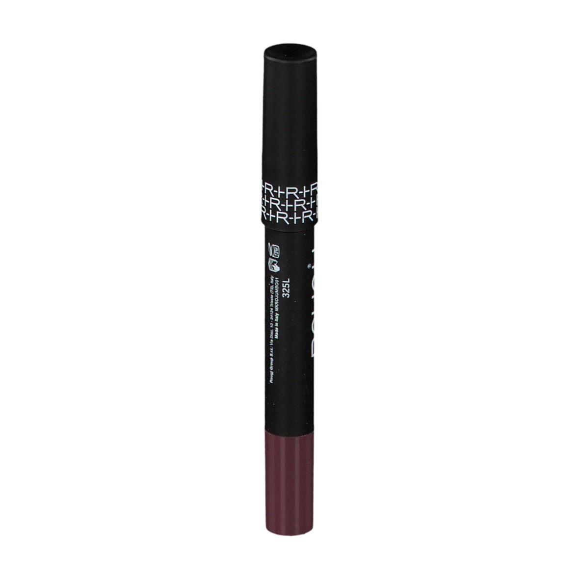 Dunkelbrauner Lippenstift mit schwarzem Deckel. Aufschrift: 325L.