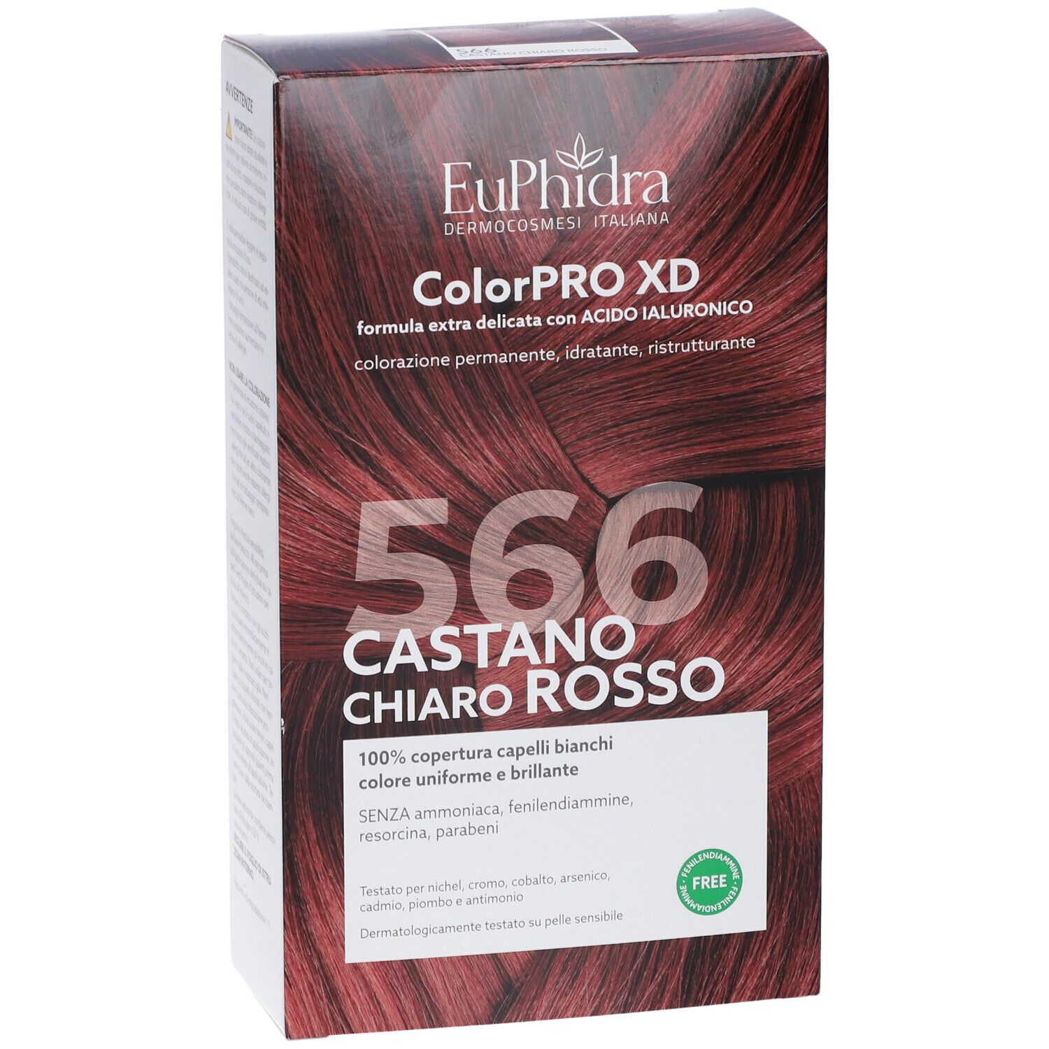 Packung ColorPRO XD Haarfarbe 566 Hellbraun Rot. Enthält Hyaluronsäure. Ammoniakfrei.