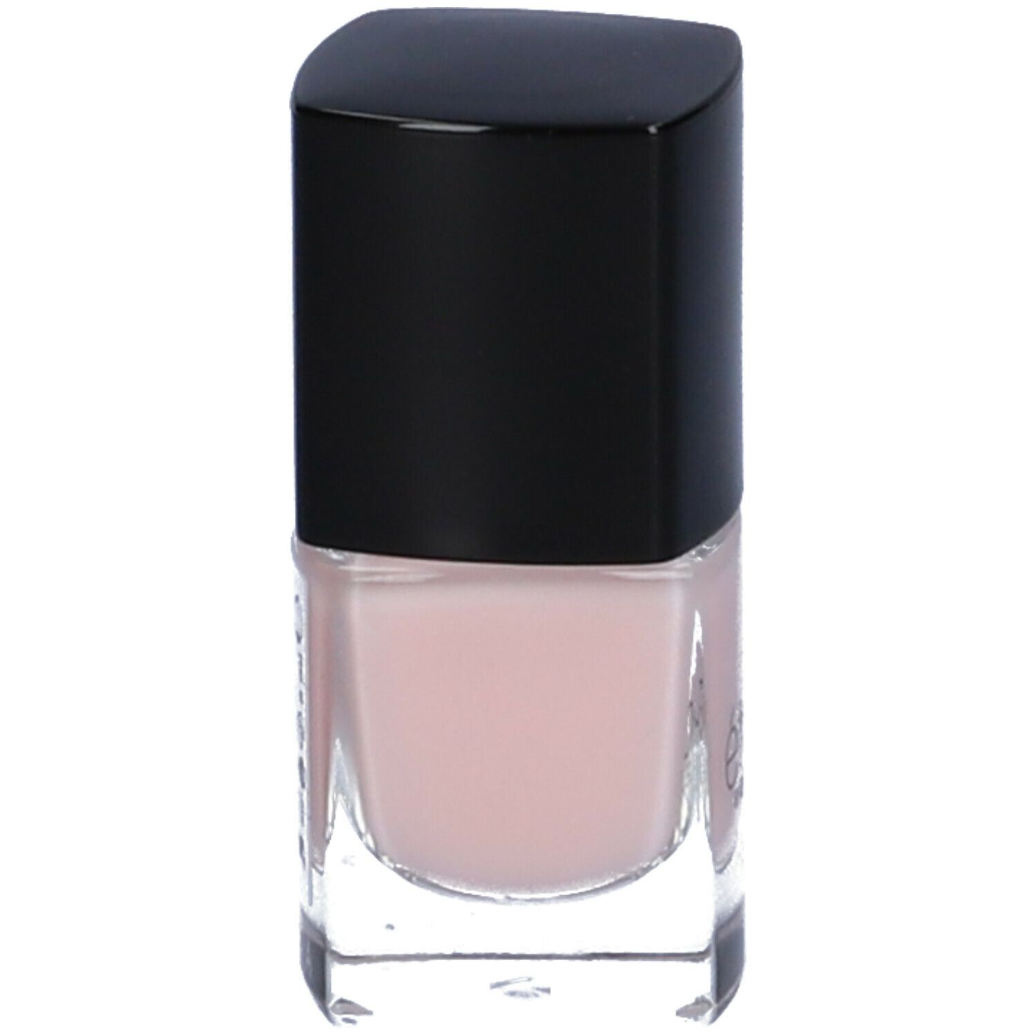Flacone di smalto con tappo nero. Contenuto: rosa.