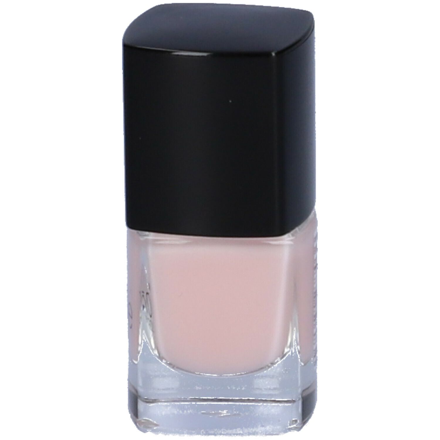 Flacone di smalto con tappo nero. Contenuto: rosa.