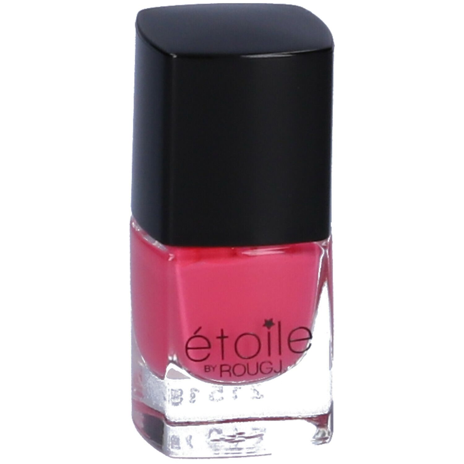 Flacone di smalto con tappo nero. Smalto rosa. Scritta: étoile by ROUGJ.