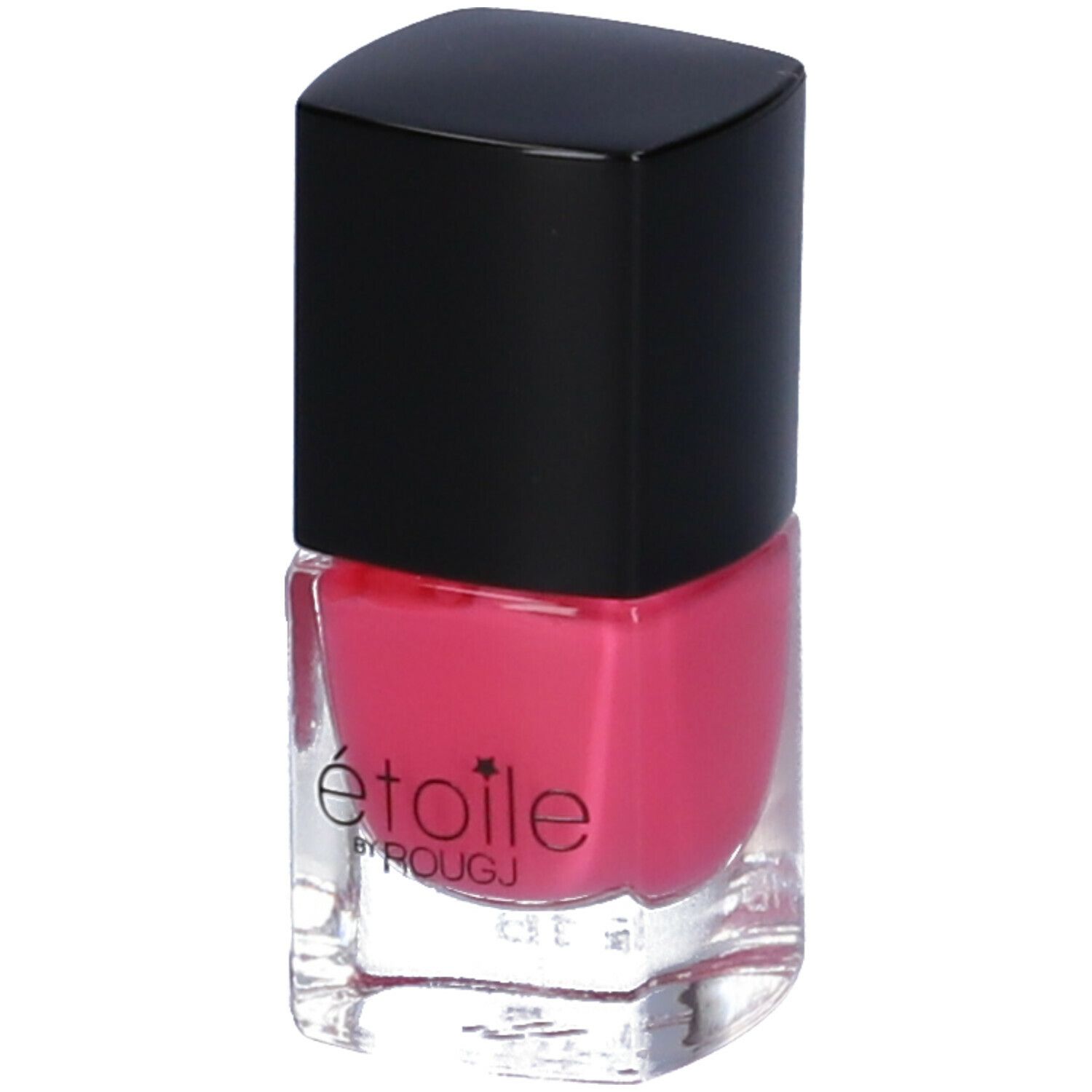 Flacone di smalto con tappo nero. Smalto rosa. Scritta: étoile by ROUGJ.