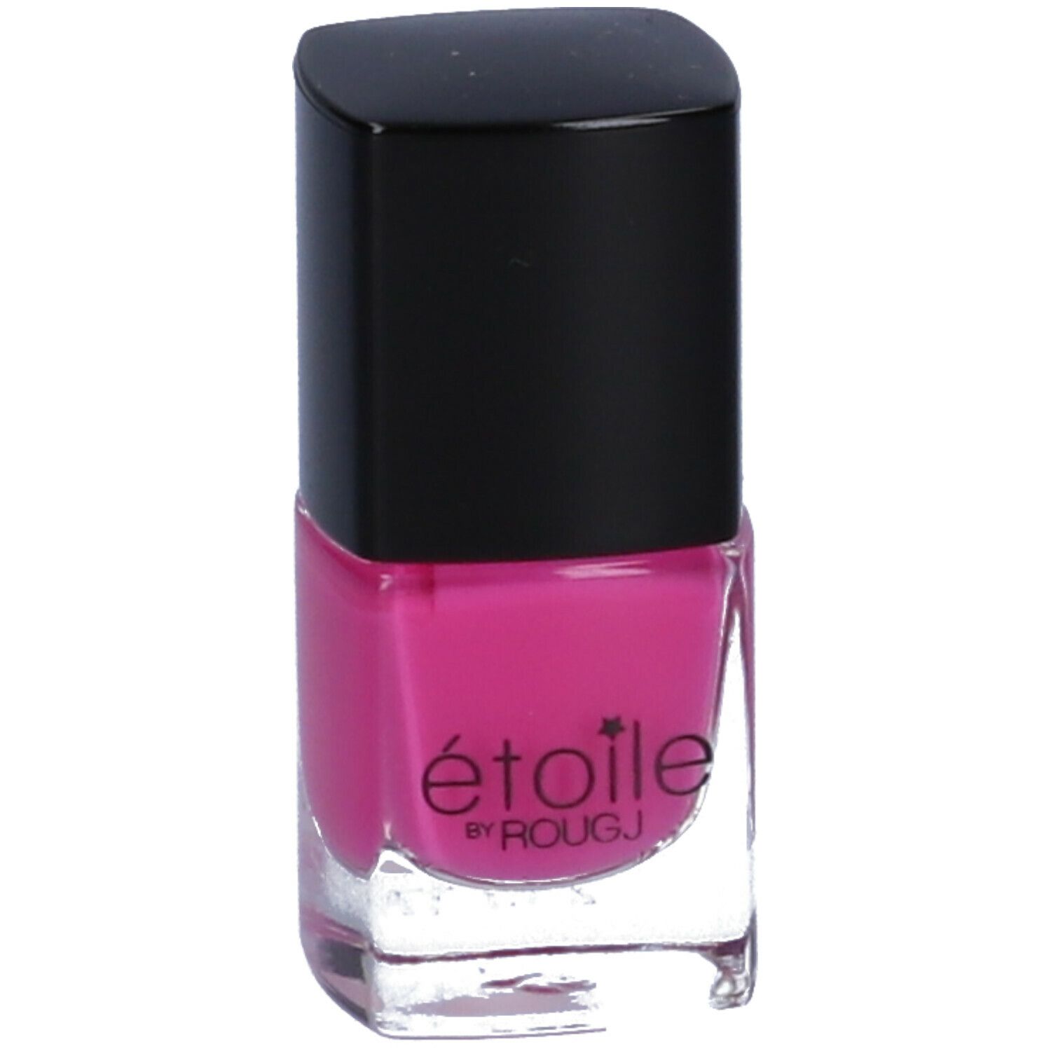 Flacone di smalto rosa con tappo nero. Scritta: étoile by ROUGJ.