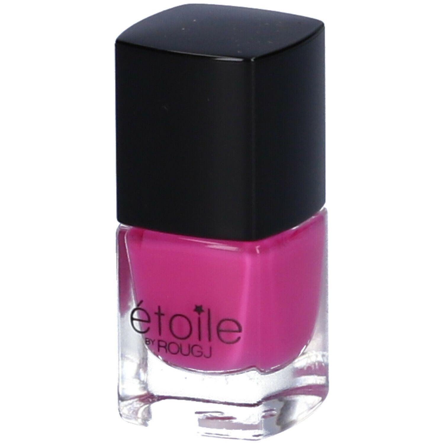Flacone di smalto rosa con tappo nero. Scritta: étoile by ROUGJ.