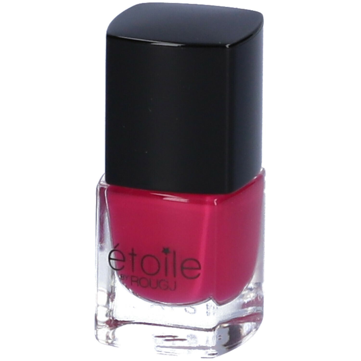 Flacone di smalto con tappo nero. Smalto rosa. Scritta: étoile by ROUGJ.