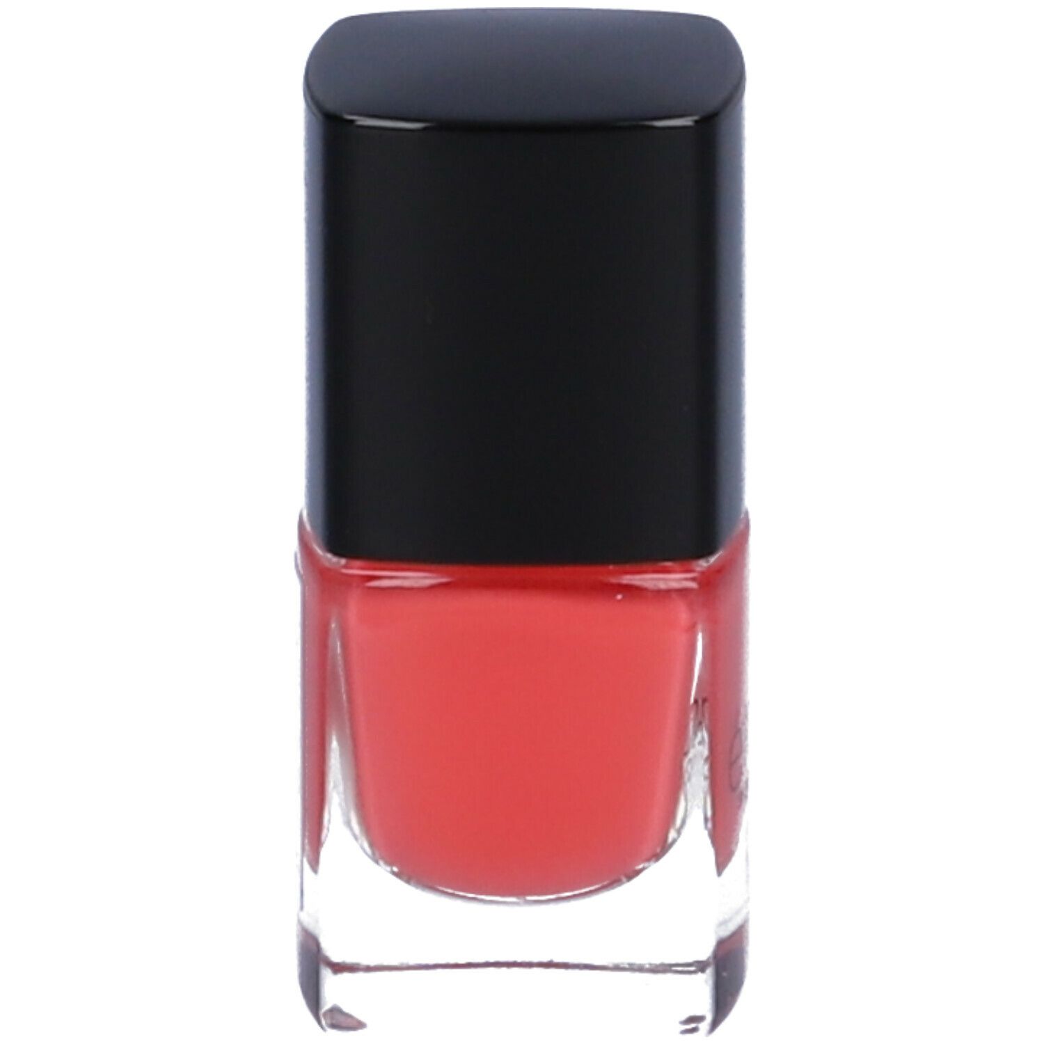 Flacone di smalto rosso con tappo nero.